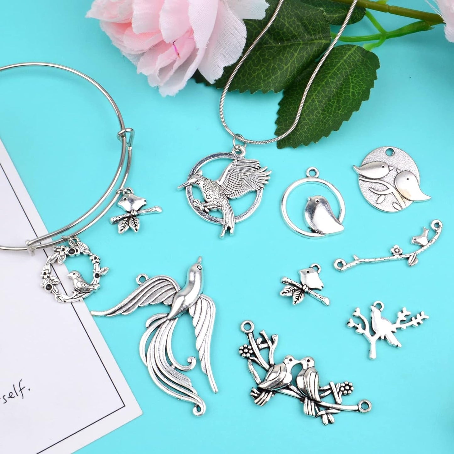 100 Gram Mixed Styles Bird Charms Tibetan Alloy Hummingbird Pigeon Swallow Pendants Vintage Animal Charms for DIY Necklace Bracelet Jewelry Making
