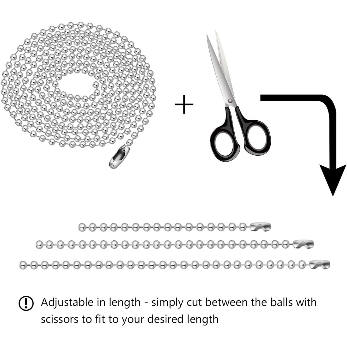 10pcs 1m Length Nickel Beaded 2.4mm Ball Bead Chain Necklaces Pull Chain Extension With 50pcs Connector