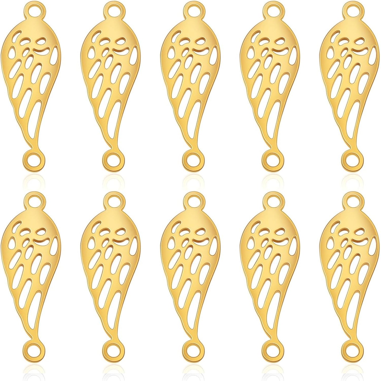 10pcs 2 Colors Hypoallergenic Angel Wings Charms Stainless Steel Feather Fairy Wing Pendants with 2 Holes Craft Supplies for DIY Bracelet Necklace Earrings Jewelry Making