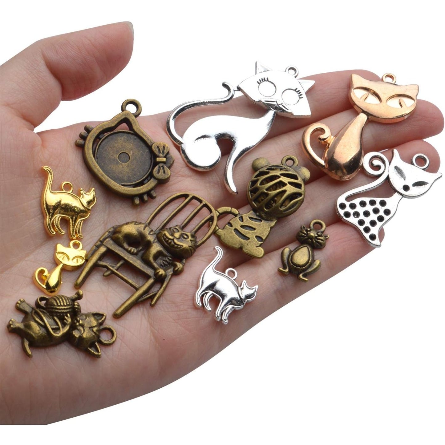 Cat Charm Pendant,100 Gram Craft Supplies Tibetan Animals Pet Pendants Mixed Alloy Cats Charms Jewelry Making Findings for Necklace Bracelet Earrings