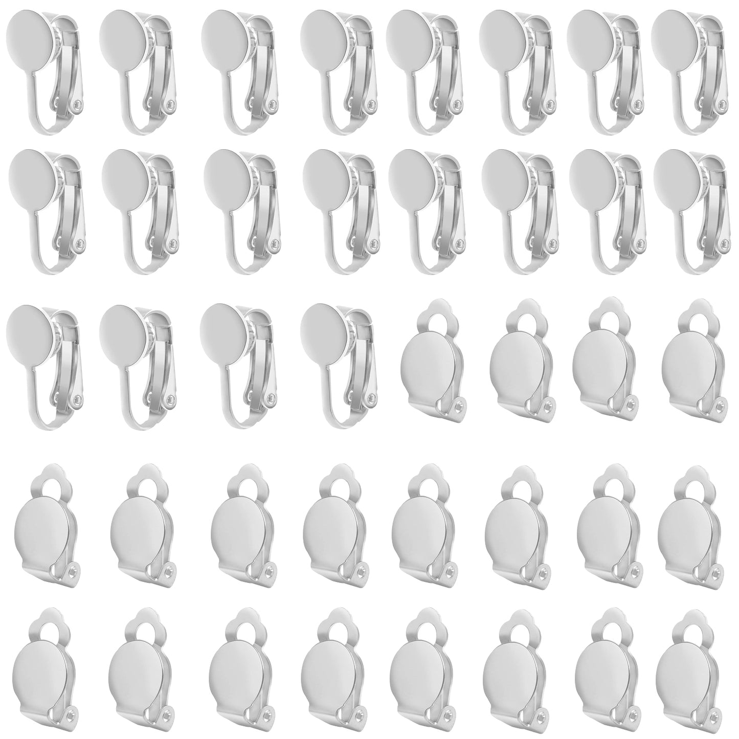 40pcs 2 Styles Clip-on Earring Converters Brass Round Flat Back Tray Earring Clips Components with 40pcs Earring Pads for DIY Earrings Jewelry Making Findings, 2 Colors