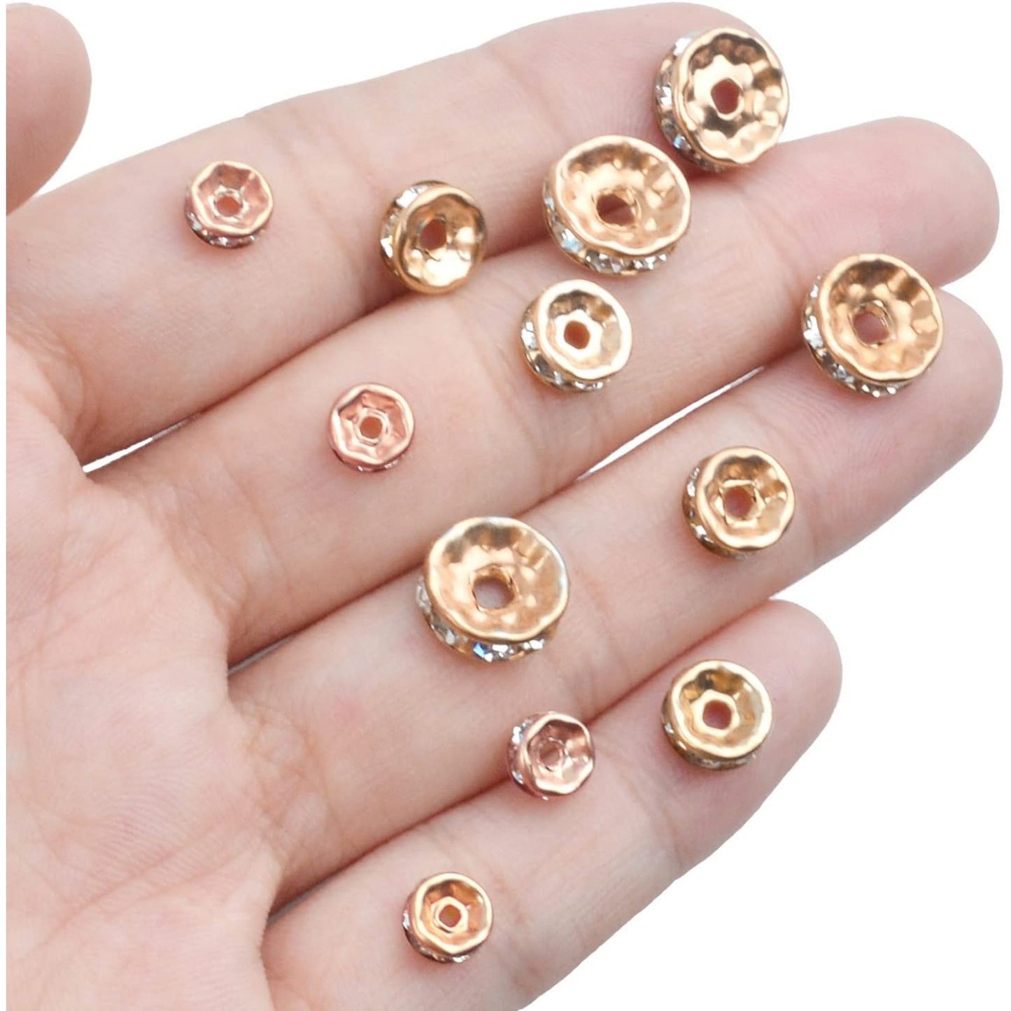 400pcs 3 Sizes Crystal Spacer Beads Round Rondelle Rhinestone Beads for Bracelets Necklaces Jewelry Making,6mm/8mm/10mm(Copper)