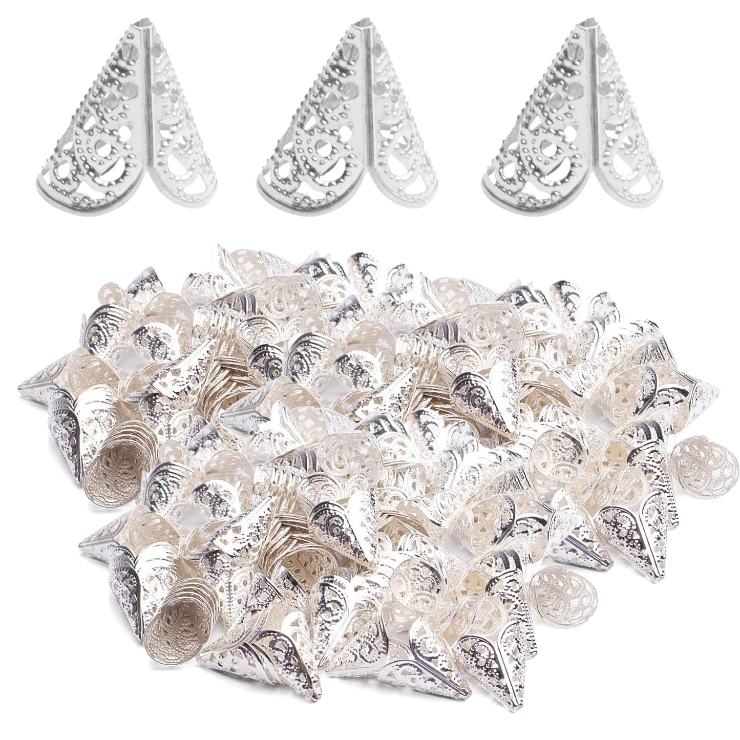 Bead Caps,200Pcs Filigree Cone Beads Cap Alloy Hollow Flower Bead Caps for Bracelet Jewelry DIY Craft Making