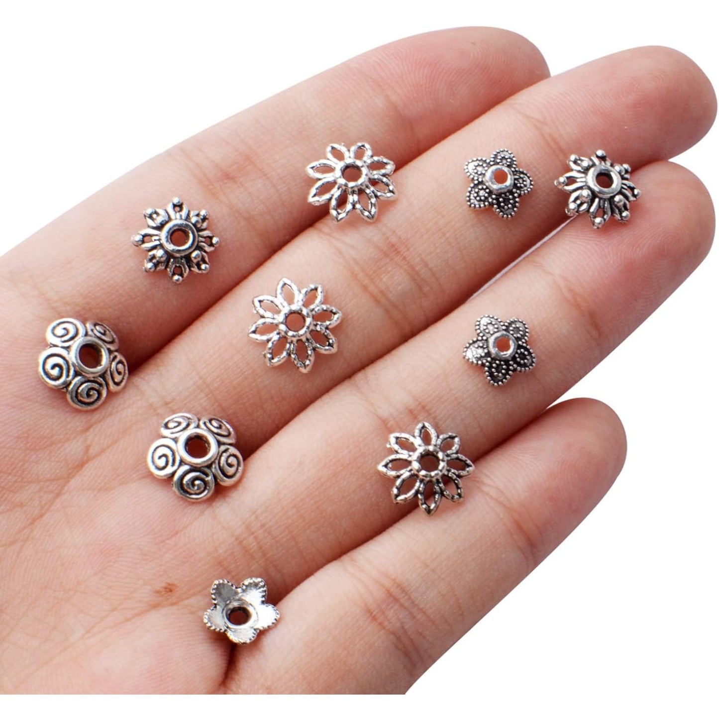 200pcs Spacer Beads Caps,Antique Silver Flower Bead Caps Tibetan Alloy Flower Caps Bead End Caps Loose Beads for DIY Earrings Bracelet Necklace Jewelry Making and Crafting,4 Styles