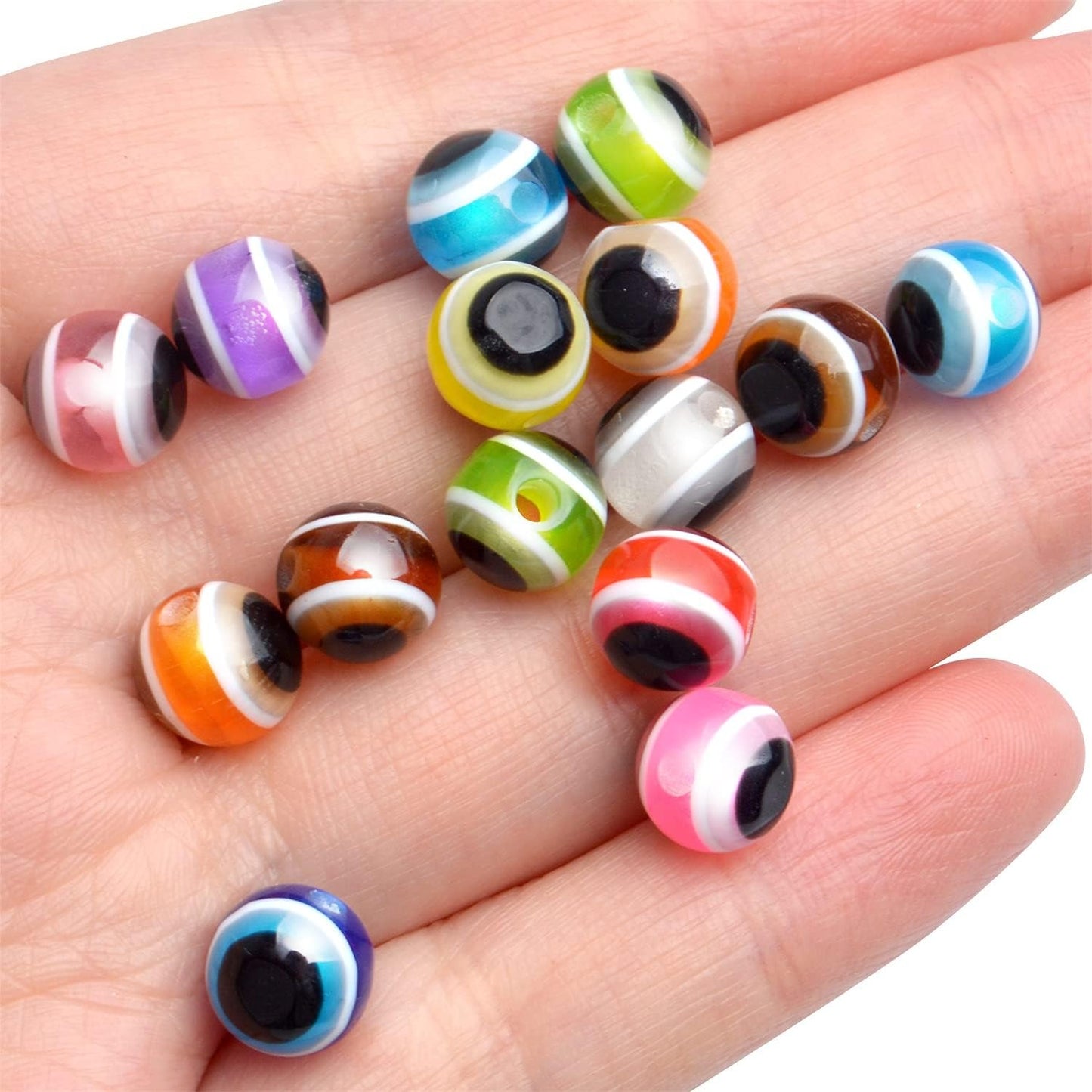 Evil Eye Beads, 200pcs 8 mm Mixed Color Evil Eye Bead Charms Small Flat Round Evil Eye Spacer Beads Pendants for DIY Handmade Bracelets Necklace Jewelry Making