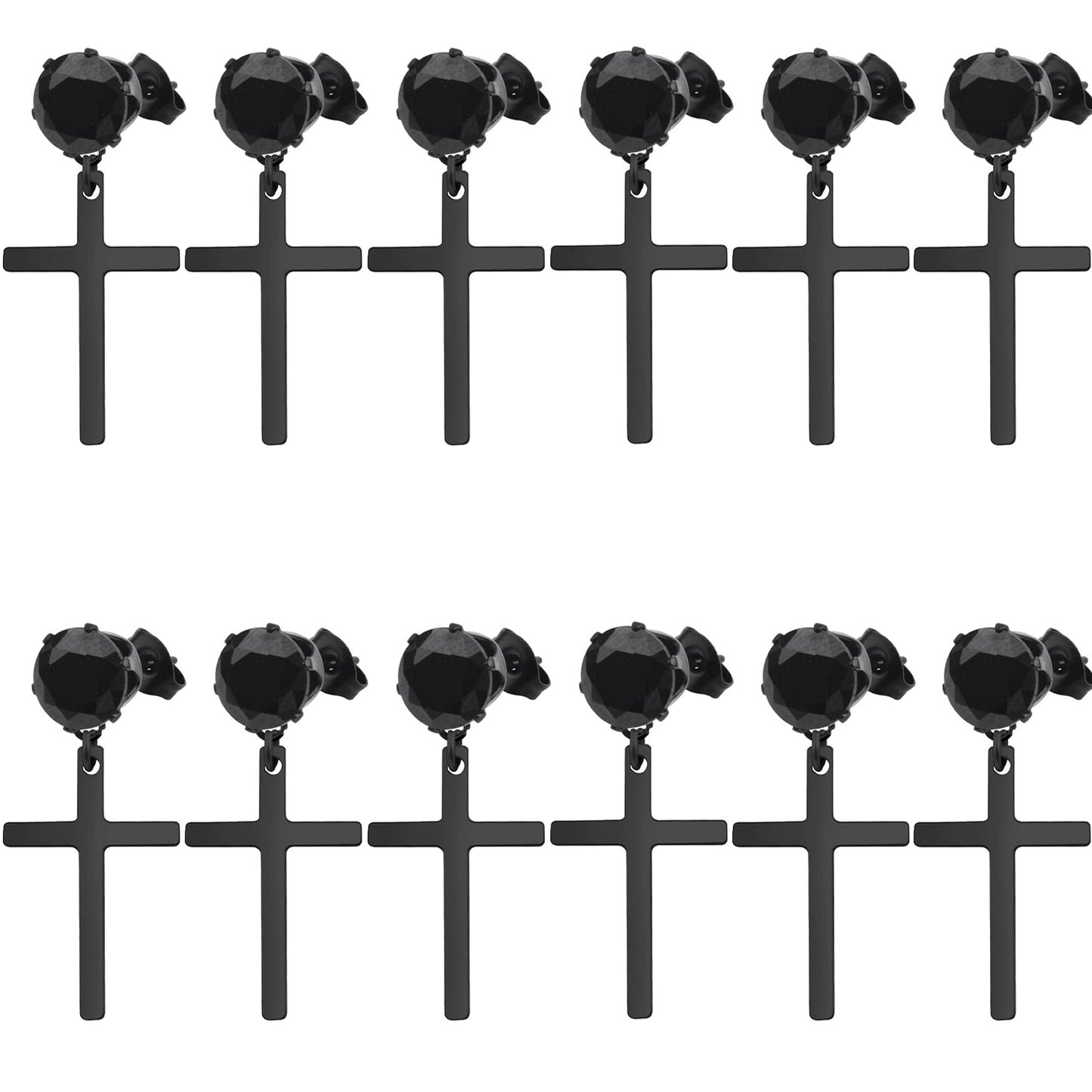 12pcs Hypoallergenic Cubic Zirconia Cross Stud Earrings Stainless Steel Dangle Earrings Rhinestone Cross Drop Charms Hoop Earrings for Women Men Earrings Making, 2 Colors