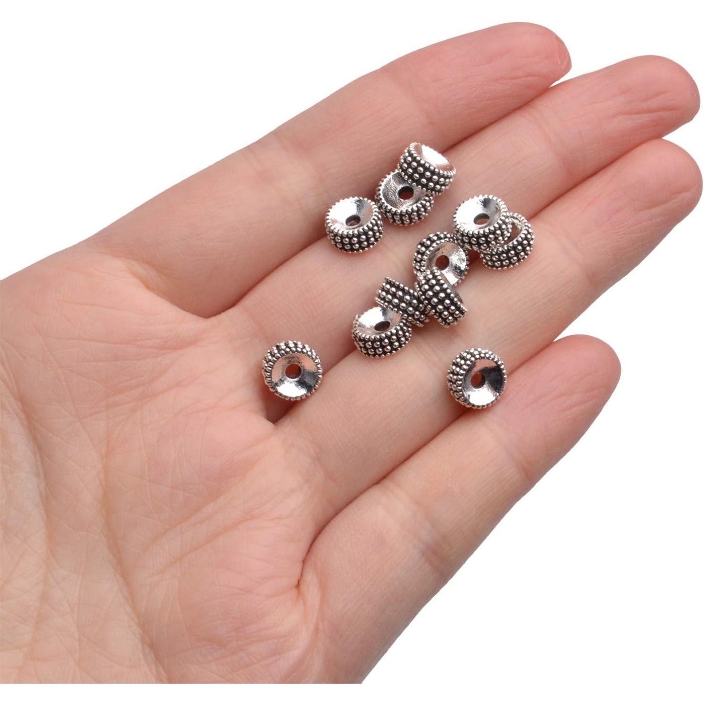 100pcs Silver Alloy Beads Loose Beads Rondelle Shiny Spacer Beads Tibetan Antique European Large Hole Spacers for Bracelet Necklace DIY Jewelry Making,7.5 * 3.5mm