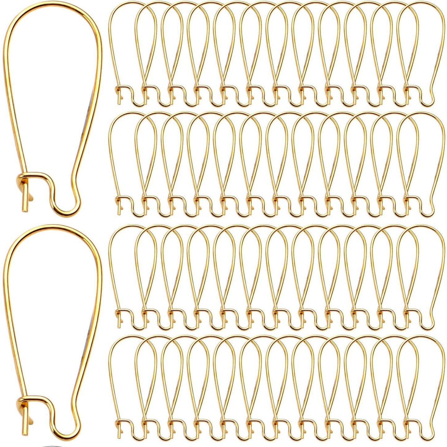 DIY Earring Findings, 200pcs Kidney Ear Wires U-Shaped Earring Hooks Earring Components for Long Dangle Earrings Jewelry Makings - Silver and Gold