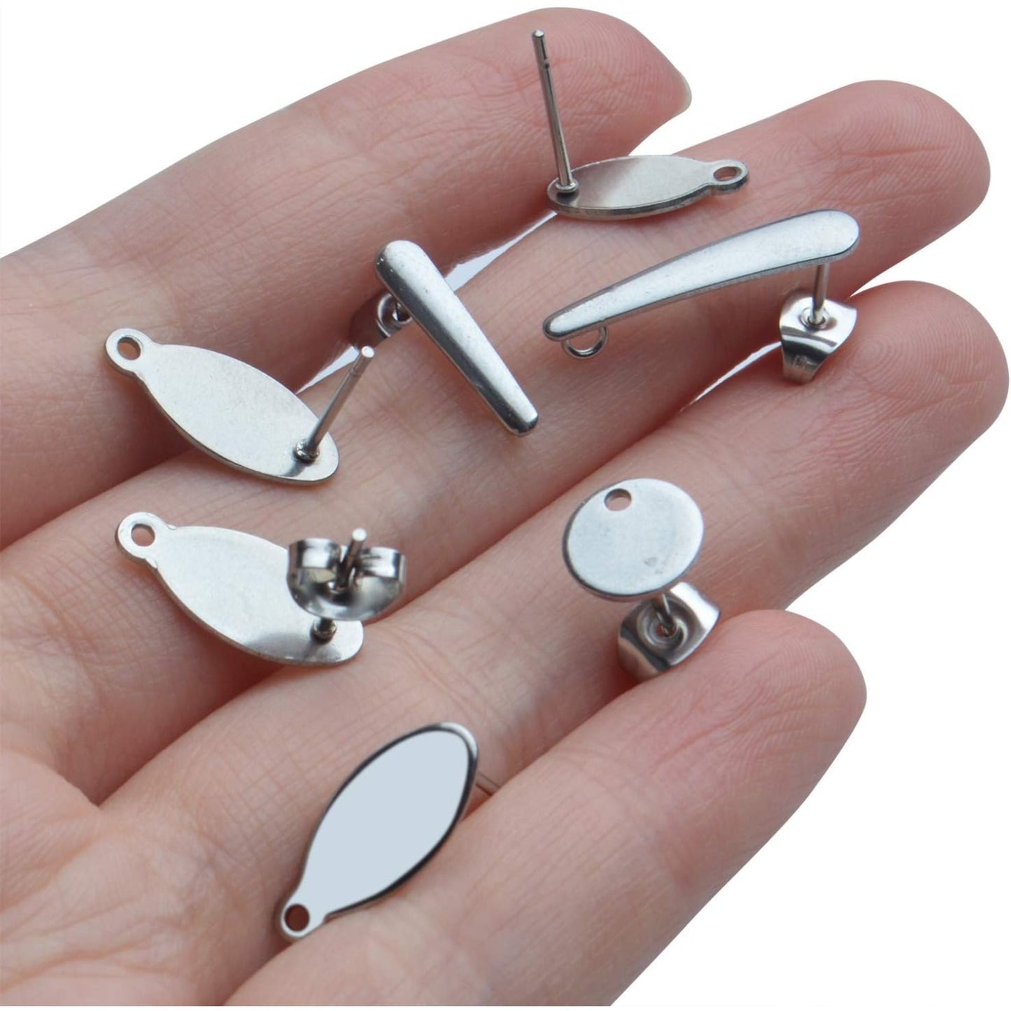 Earring Studs for Jewelry Making, 50pcs Stainless Steel Earring Studs Hypoallergenic Earring Posts DIY Flat Pad Blank Studs with Loop for Earring Making Findings