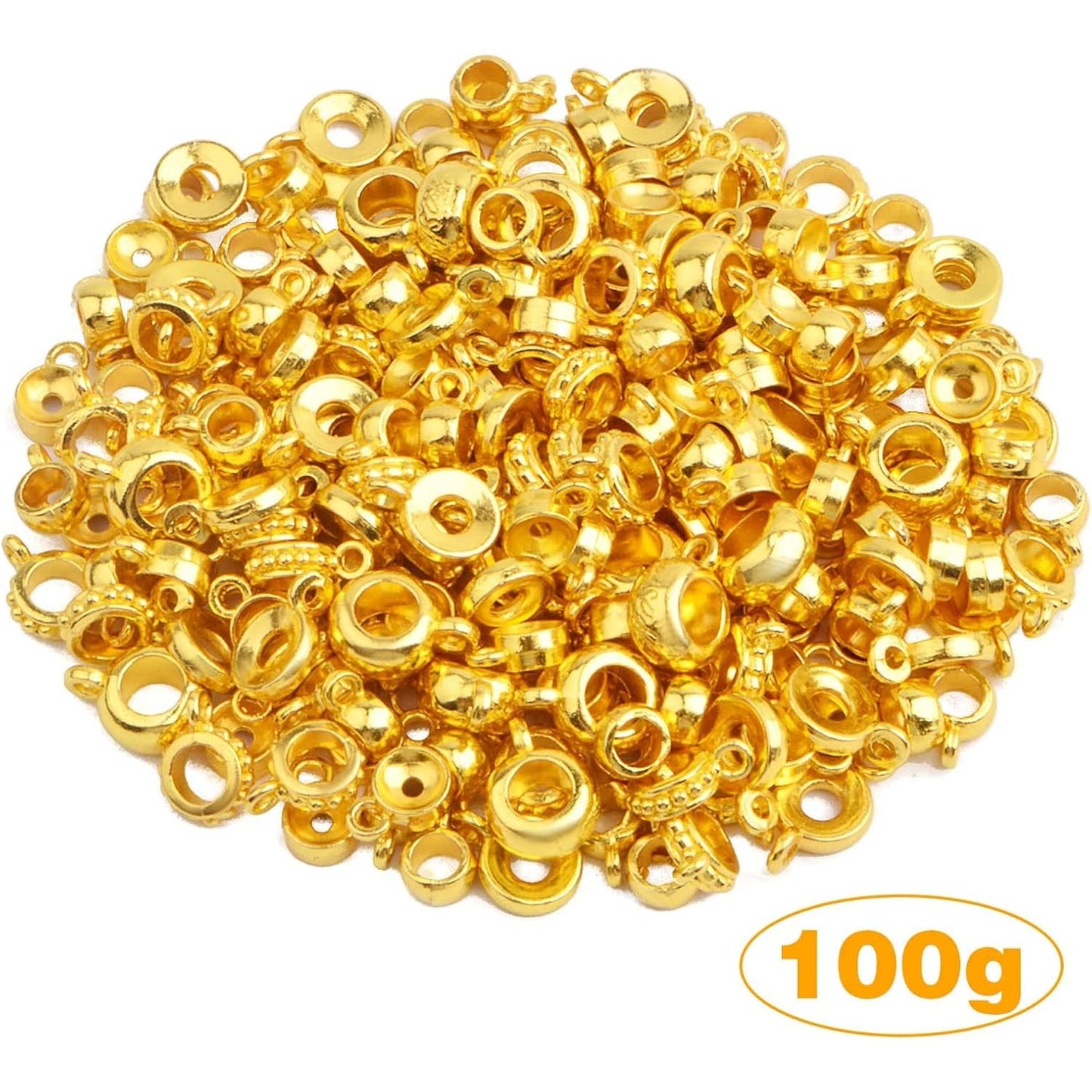 100 Gram Bright Golden Bail Tube Beads Mixed Alloy Bail Beads Connectors Rondelle Spacer Bead Hanger Links for DIY European Bracelet Pendant Jewelry Making, 5 Styles