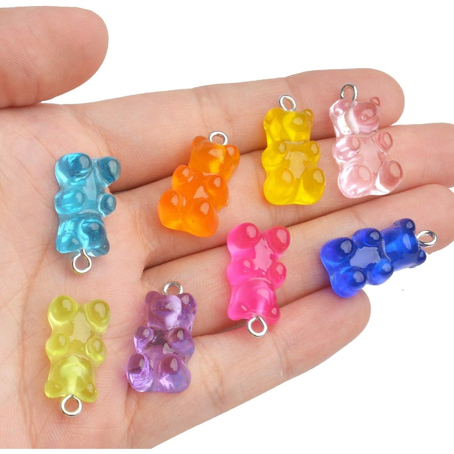 Gummy Bear Pendant, 16pcs Resin Gummy Bear Charm Colorful Candy Gummy Charms Bear Pendant Keychains Craft Supplies Accessories for DIY Necklace Earring Jewelry Making, 8 Colors, 22x11mm
