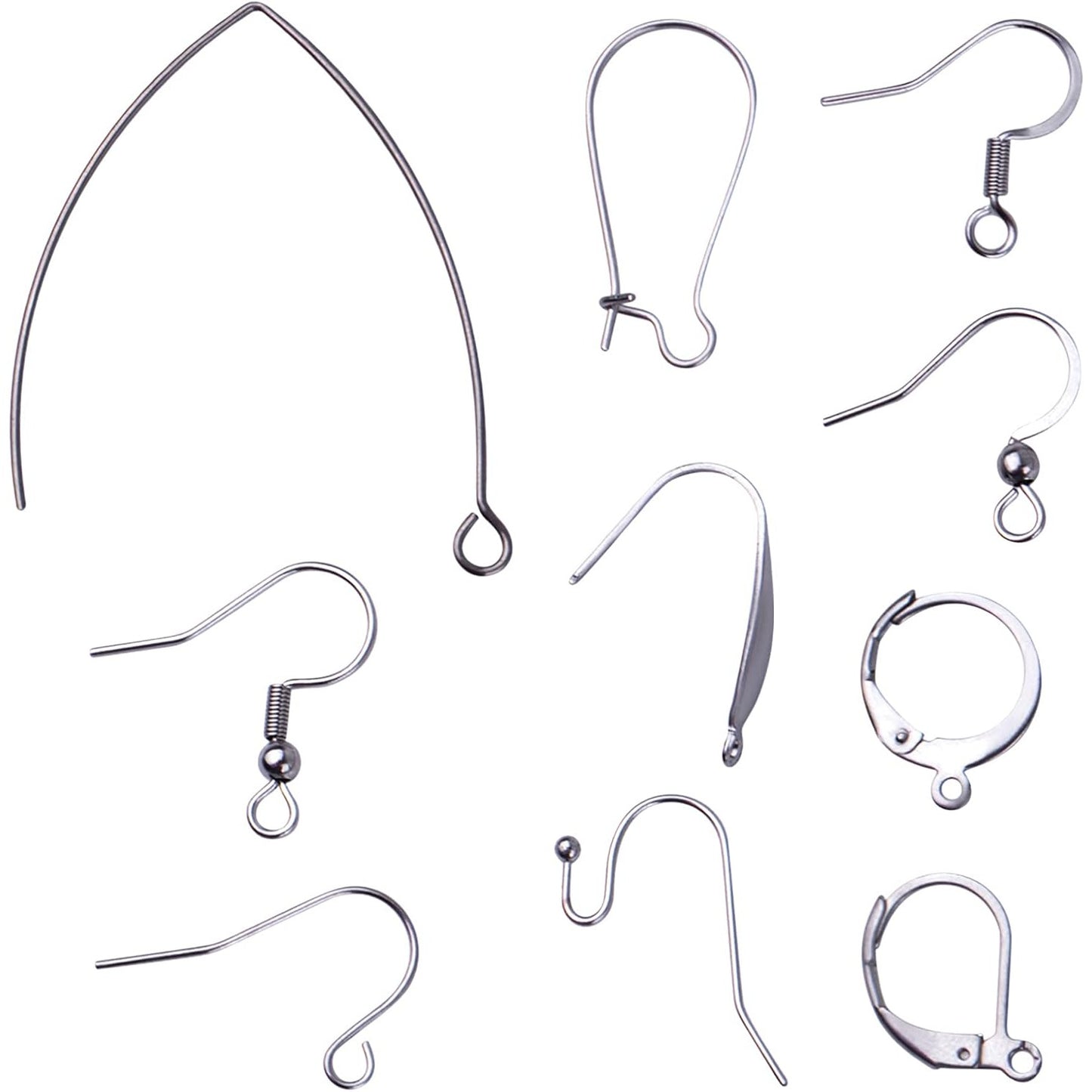 100pcs Stainless Steel Earring Hooks Set Round French Hooks Ear Wire with Ball Hypoallergenic Fish Hook Earwires Jewelry DIY Earrings Making for Women, 10 Styles