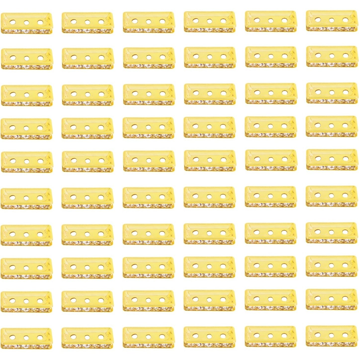 60pcs Brass Rhinestone Spacer Bar Beads Square 3 Holes Crystal Spacer Bar Link Connectors Craft Accessories for DIY Multi Strands Bracelet Jewelry Making, 2 Colors