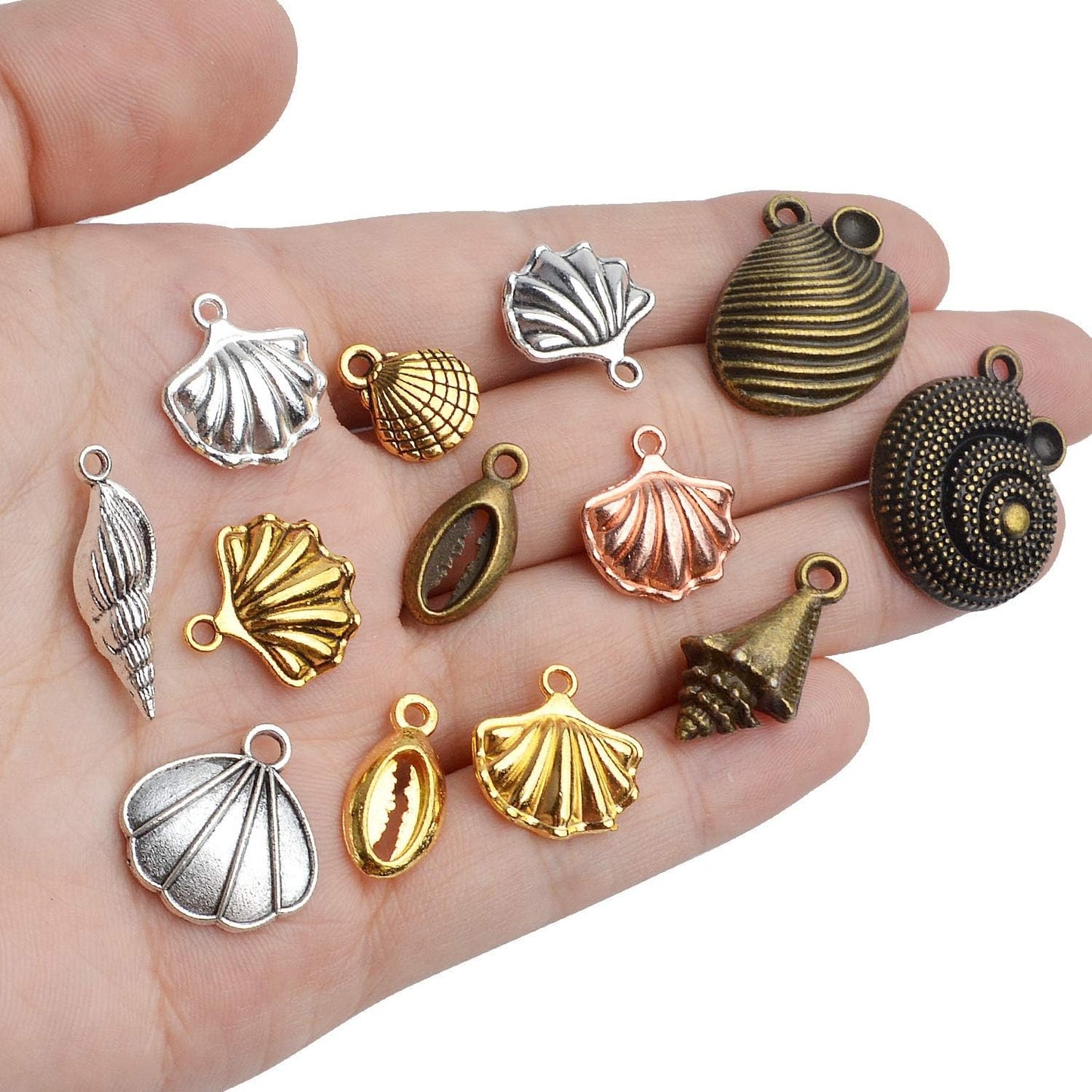 100 Gram Assorted Seashells Charms Conch Pendants Alloy Pendants Charms Jewelry Charm Pendant for Necklace Bracelet DIY Craft Jewelry Making Supplies