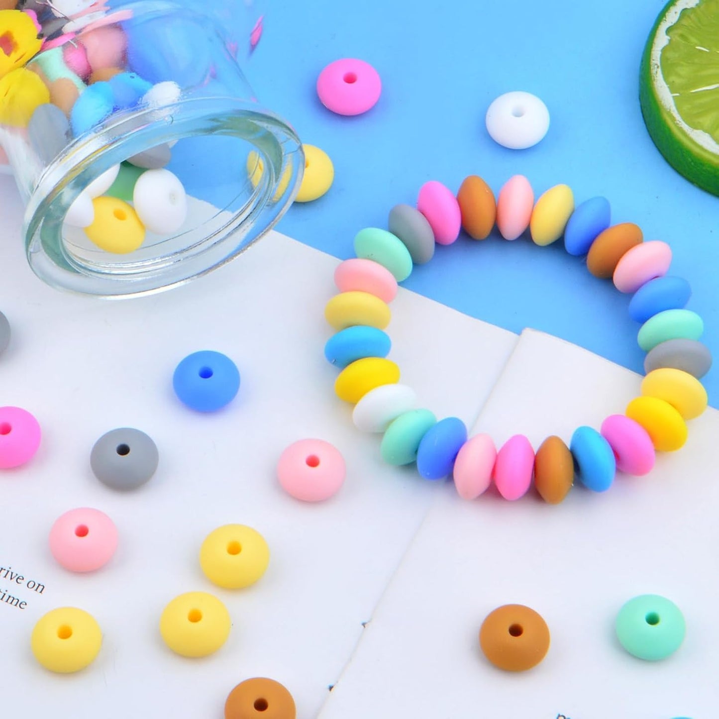 100pcs 12 mm Soft Silicone Abacus Beads Rubber Lentil Shaped Spacer Beads Round Saucer Loose Beads for DIY Bracelets Keychains Jewelry Making Supplies, 10 Colors