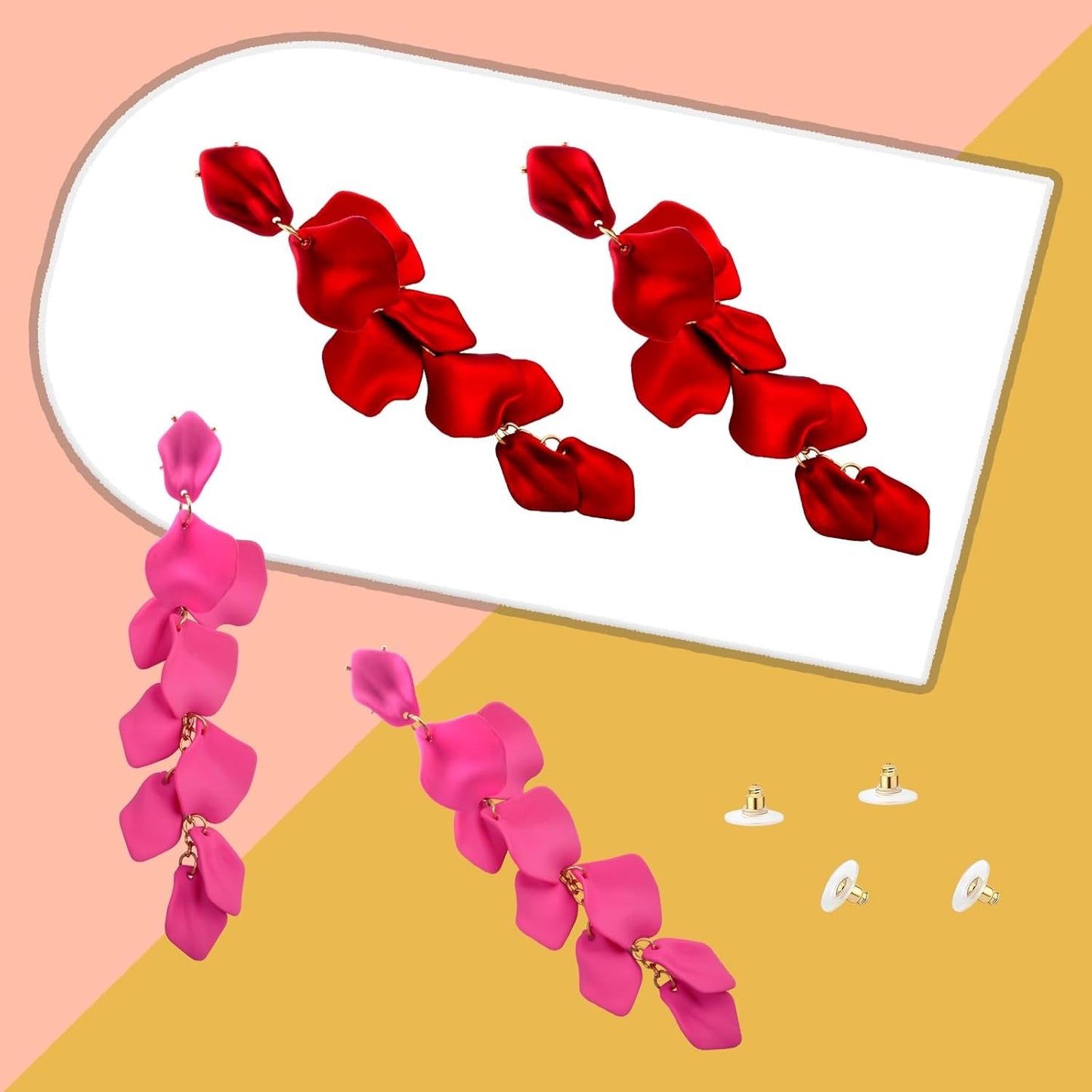 2 Pairs of Acrylic Long Rose Petal Dangle Earrings Flower Earring Studs Drop Statement Layered Floral Leaf Tassel Earrings for Women Beach Party Birthday