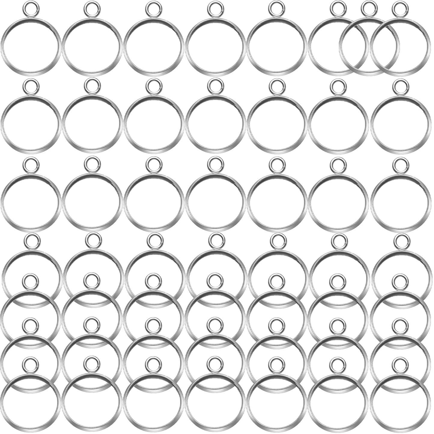 Stainless Steel Bezel Pendant Round Blank Trays, 50 Pcs - Cabochon Settings for Necklace & Earring DIY Jewelry Making