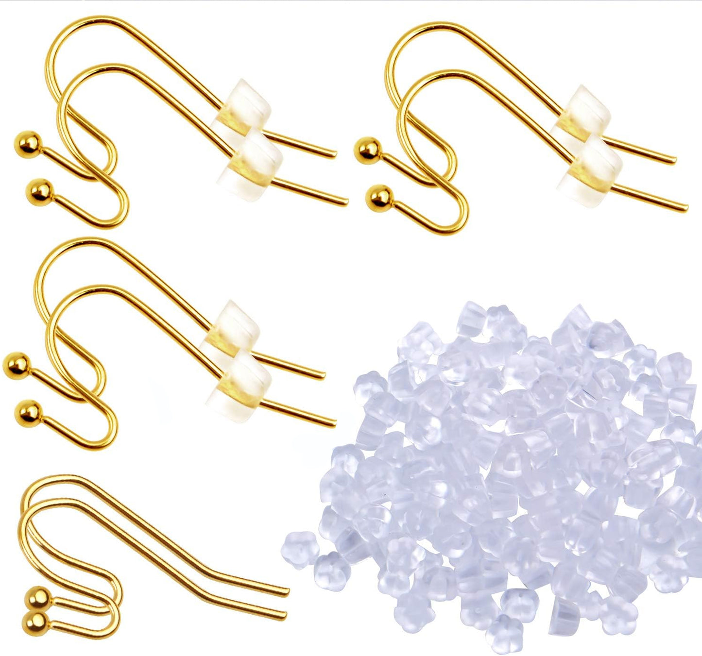 Earring Findings Bulk,200 Pieces French Earring Hooks Ball End Earwires with 200 Pieces Rubber Earring Stoppers for Dangling Earring Making,Golden and Silver