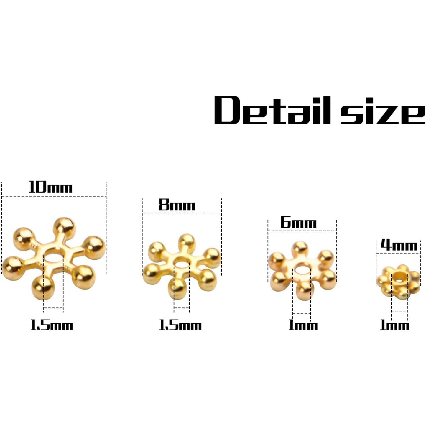 400pcs Snowflake Spacer Beads Daisy Jewelry Bead Charm Spacers Flat Metal Spacers for Bracelet Necklace Jewelry Making,4mm/6mm/8mm/10mm