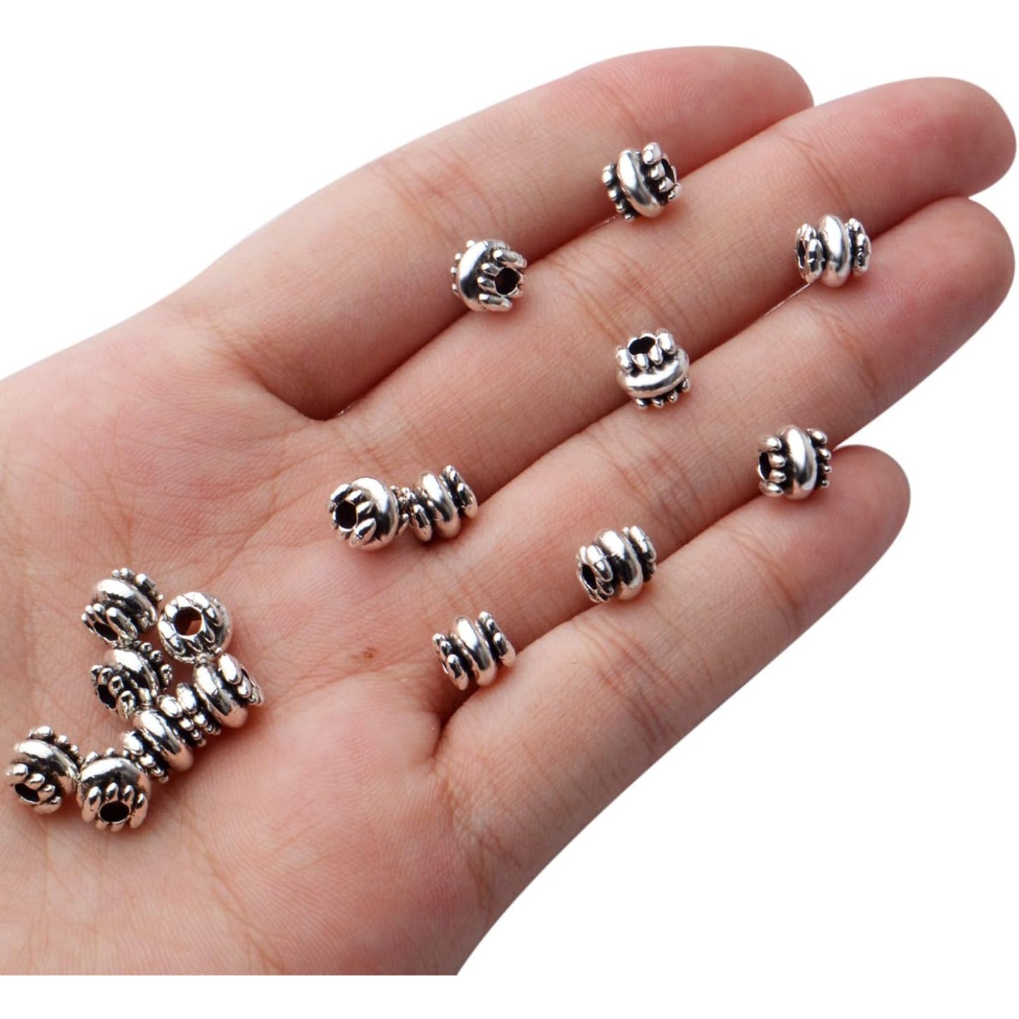 100pcs Antique Silver Spacers Beads Tibetan Alloy Rondelle Bead Spacers Tube Beads Column Loose Beads Charm Beads for Jewelry Bracelet Making Finding