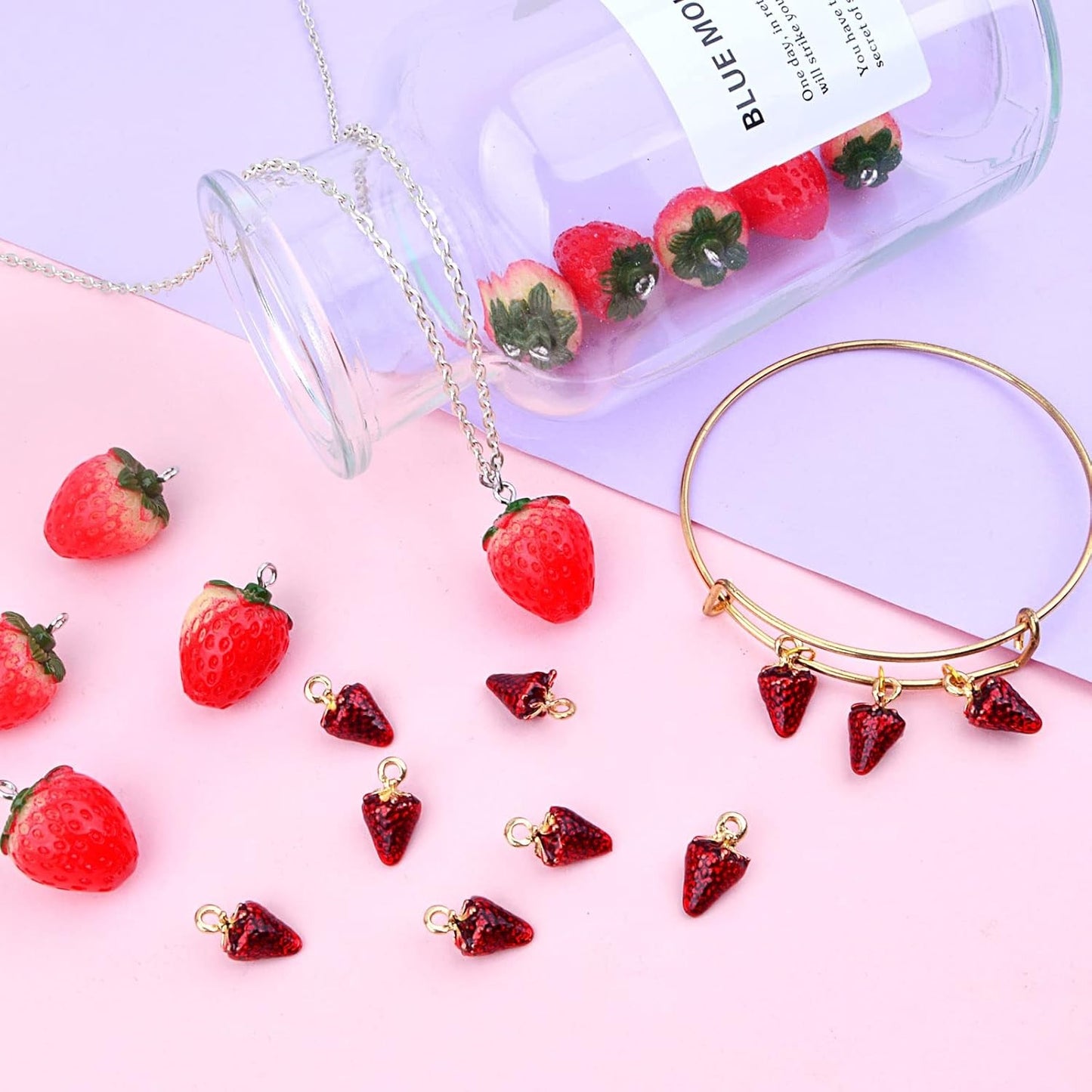 20pcs Enamel 3D Strawberry Charms Resin Red Strawberry Pendants Mini Fruit Hanging Pendant Ornament for DIY Earring Bracelet Necklace Jewelry Making Decoration, 2 Styles