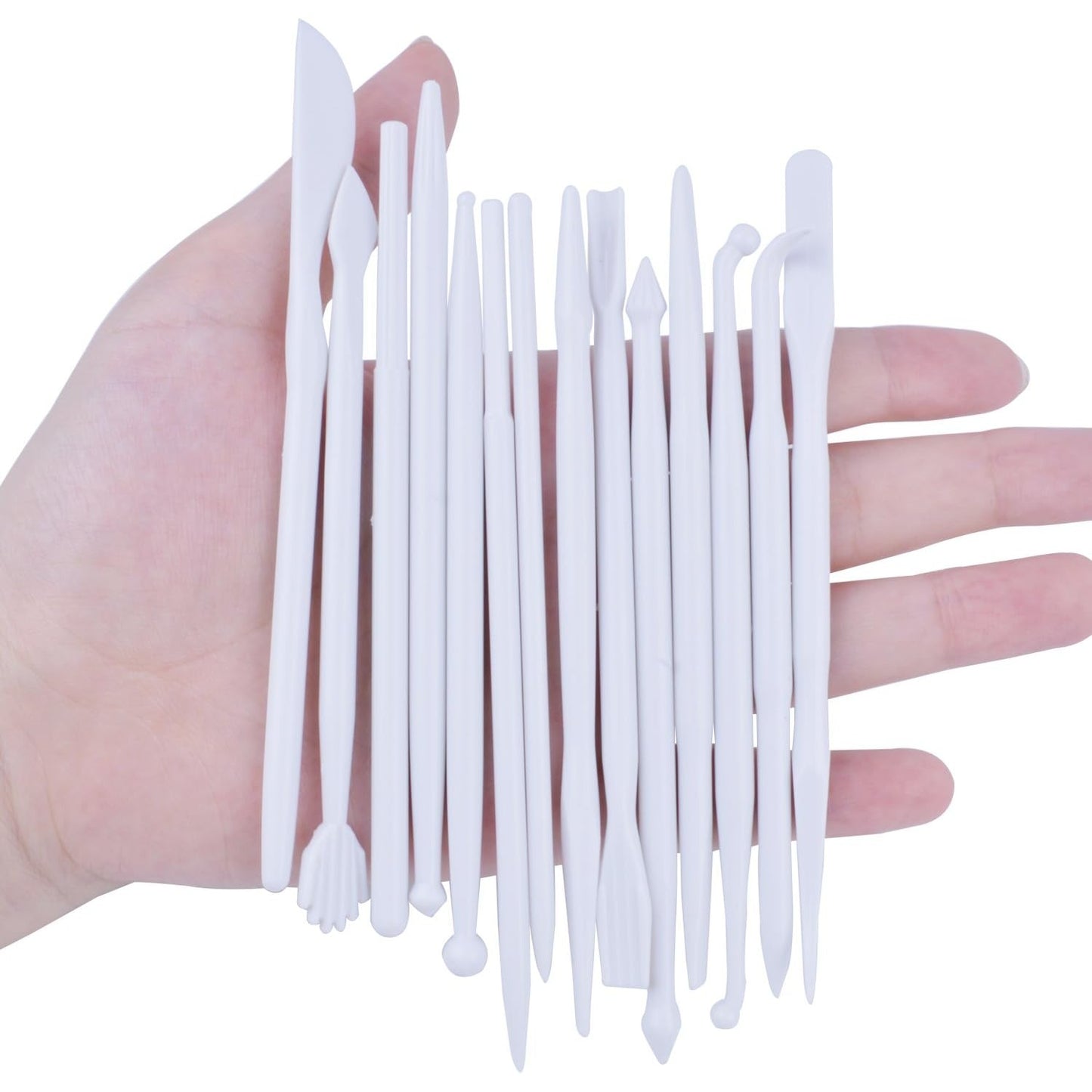 BronaGrand Set of 14 Mini Plastic Crafts Clay Modeling Tool for Shaping and Sculpting (White)