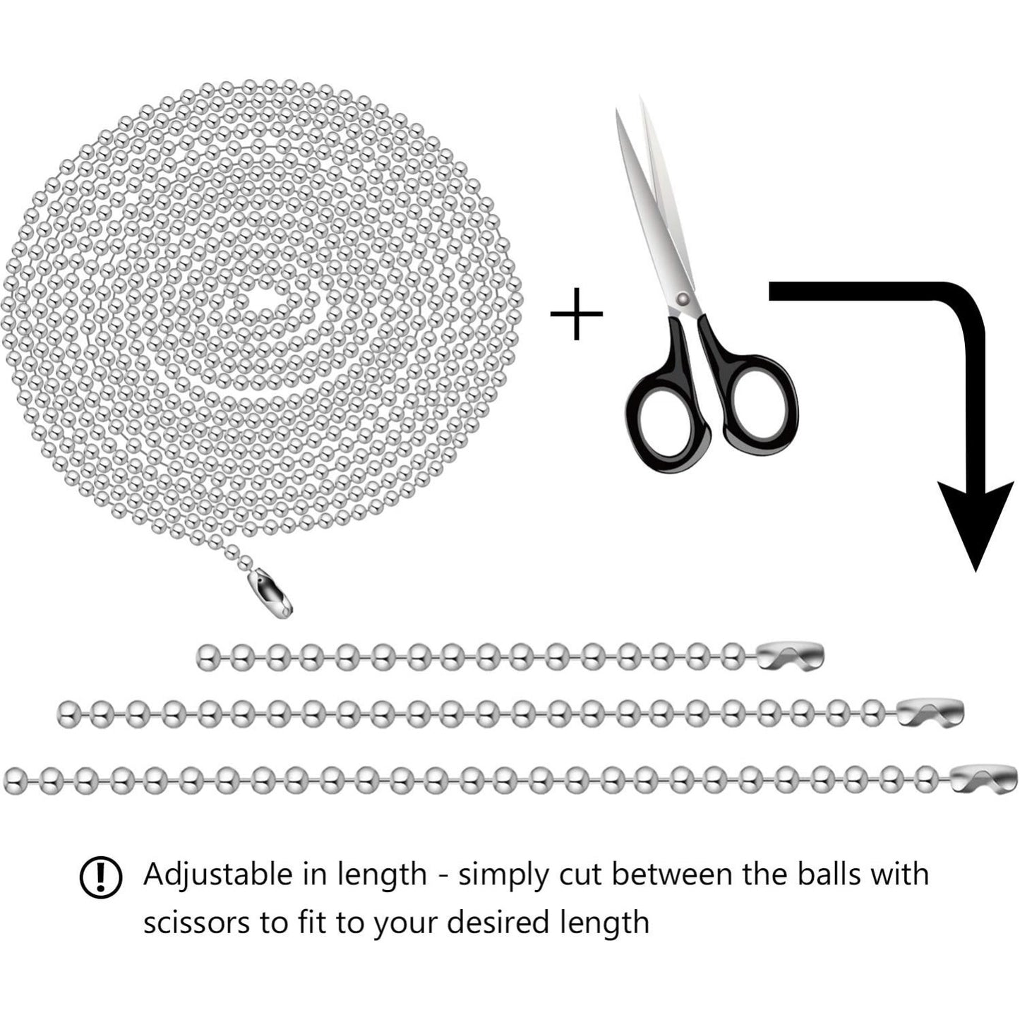 1pcs 4.5mm Beaded Pull Chain Extension with Connector,4m Beaded Roller Chain with 20pcs Matching Connectors,Silver