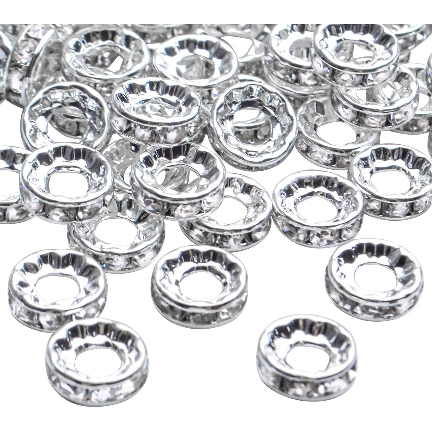 Rhinestone Spacer Beads, 100Pcs Crystal Large Hole European Metal Beads Supplies for DIY Jewelry Making