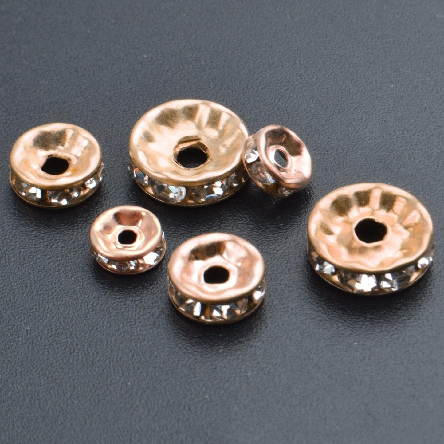 400pcs 3 Sizes Crystal Spacer Beads Round Rondelle Rhinestone Beads for Bracelets Necklaces Jewelry Making,6mm/8mm/10mm(Copper)