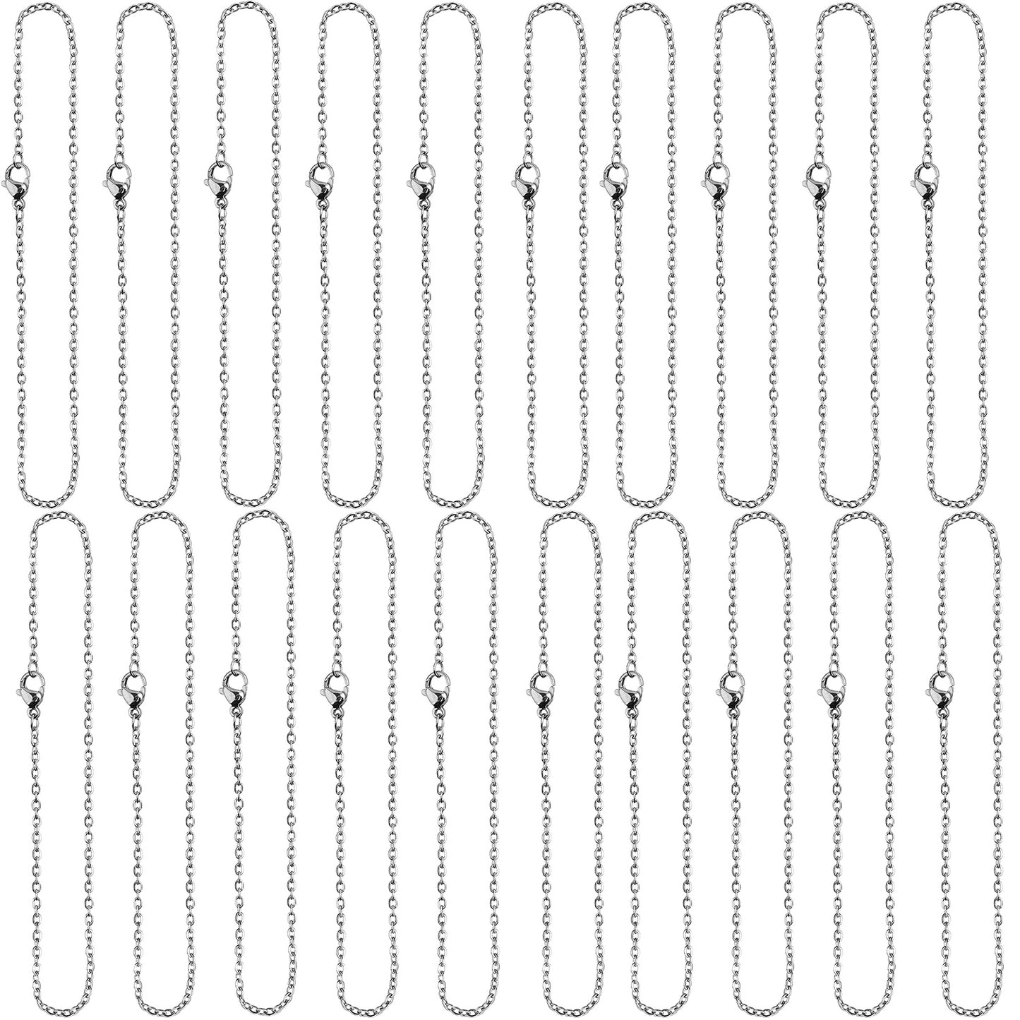 20pcs 450 mm Stainless Steel Necklace Chains Long Link Cable Chain Charms with Lobster Clasp 2 mm Thin Rope Chains for Women Men DIY Jewelry Making Projects, 2 Colors