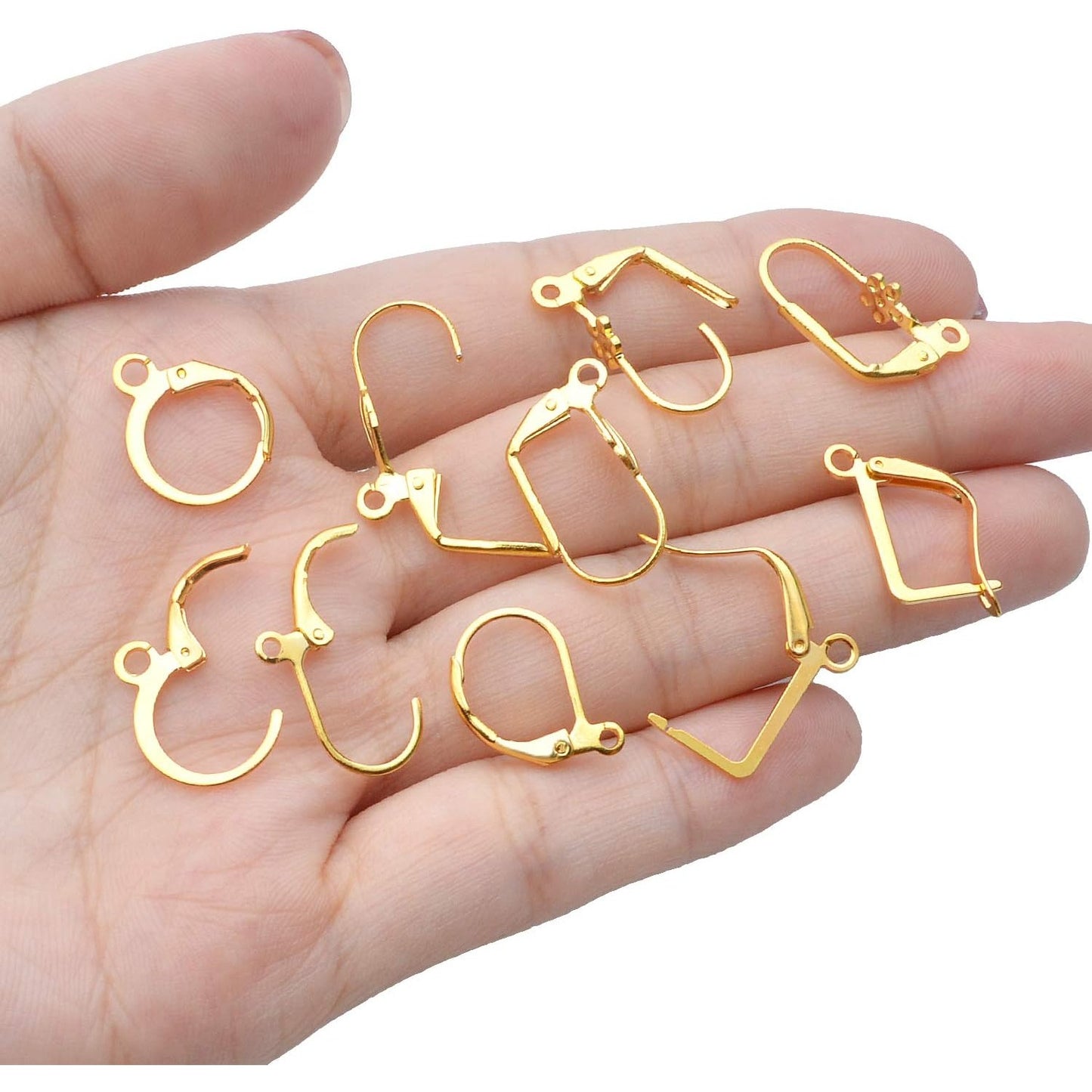 50pcs Gold French Earring Hooks Leverback Earwires Brass Hypoallergenic Ear Hooks with Open Loop for Earring Designs Supplies Jewelry Making Findings, 5 styles