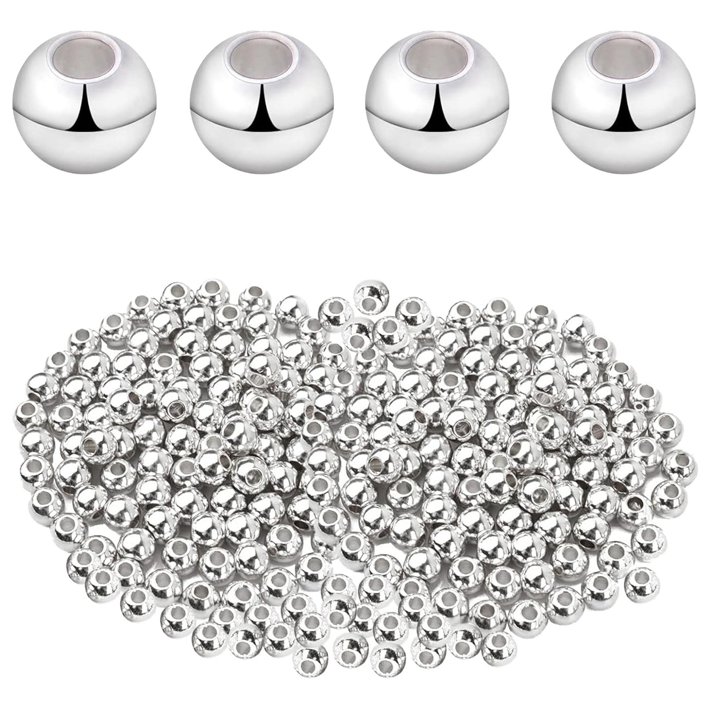 300pcs 4mm Smooth Round Spacer Beads Brass Ball Beads Tarnish Resistant Seamless Loose Connector Beads for DIY Bracelet Necklace Jewelry Making Findings, 3 Colors