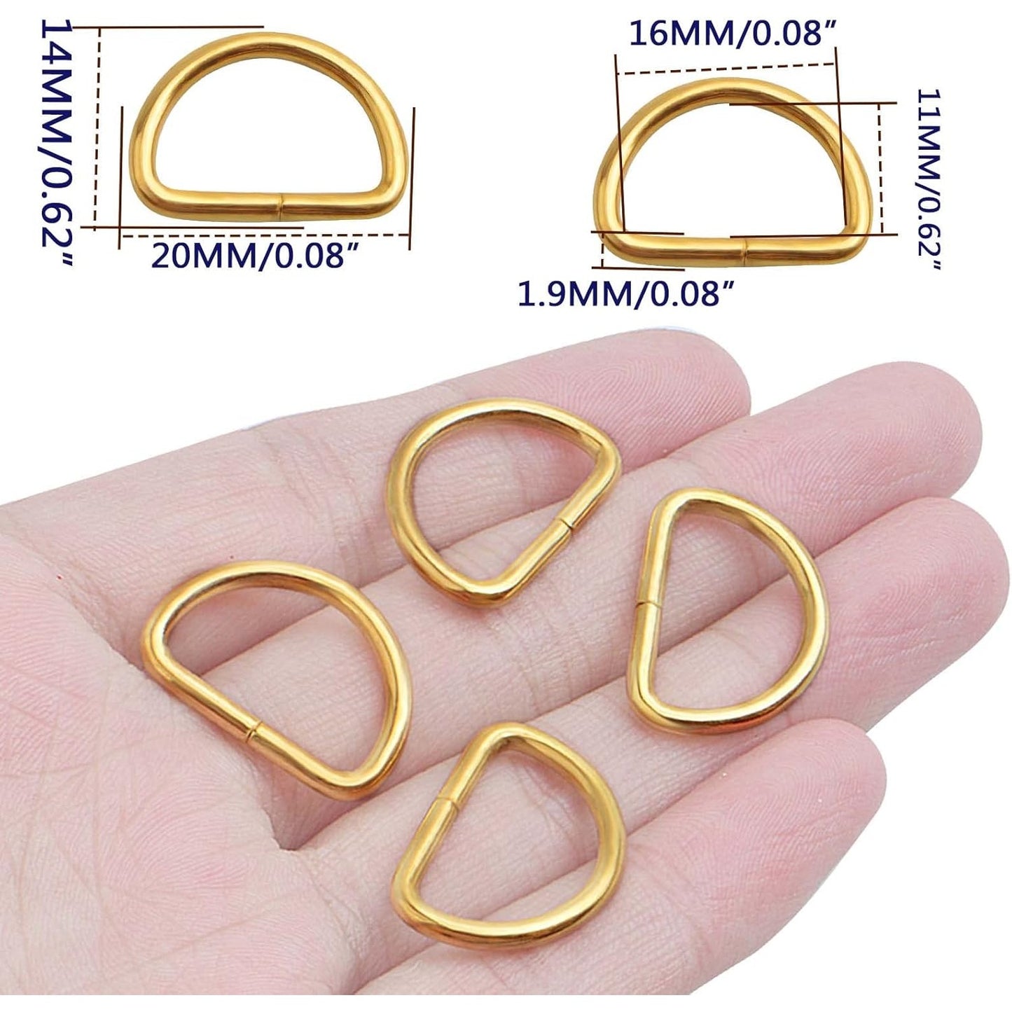 100pcs Metal Semi-Circular D Rings Multipurpose Half Round D Rings Loop Webbing Buckle Hardware Accessories for DIY Crafts Bags Clothing Backpack Belt Sewing, Golden