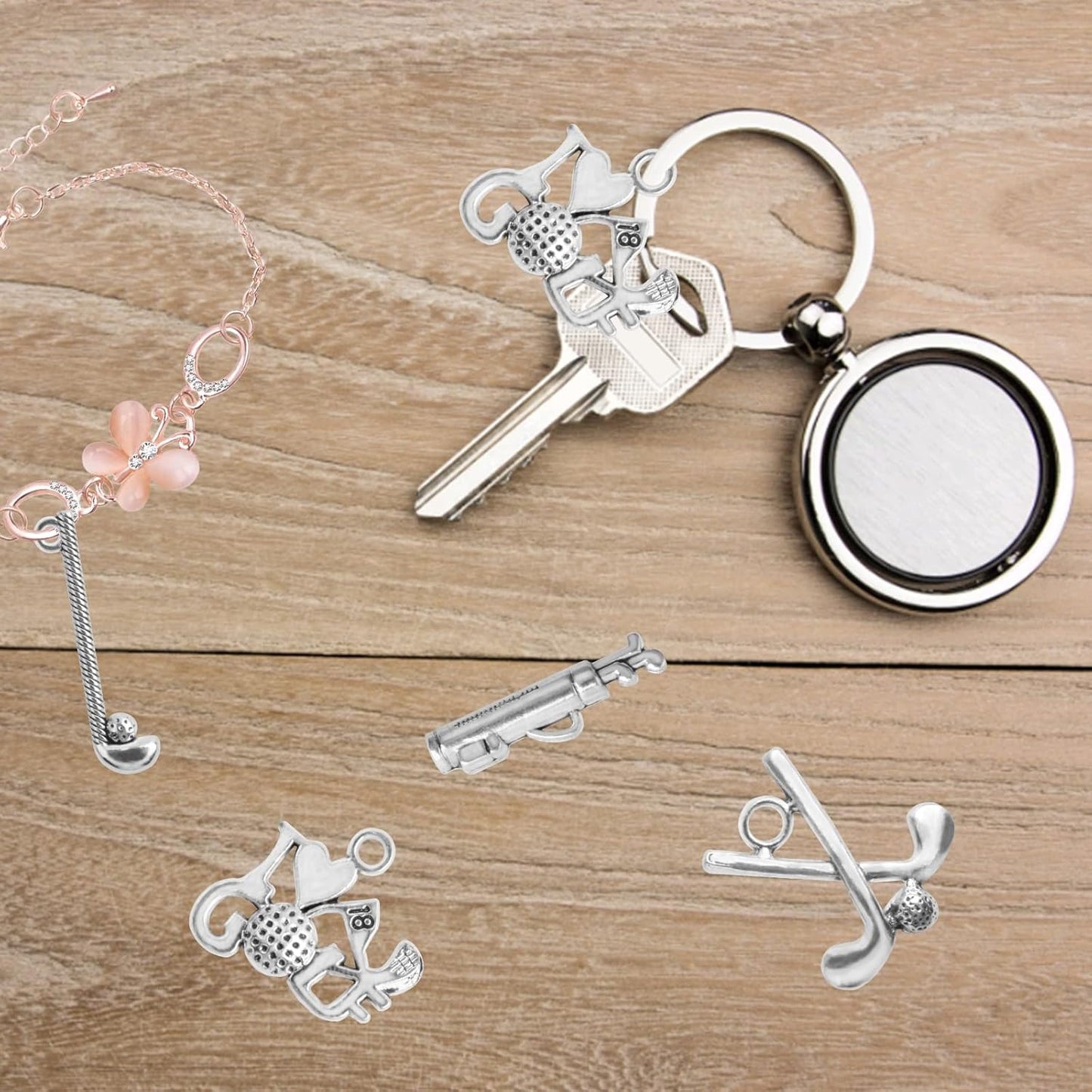 40pcs Antique Silver Assorted Golf Theme Charms Tibetan Alloy Sports Spirit Golfing Pendants Golf Club Charms Bulk for DIY Crafts Necklace Earrings Jewelry Making, 4 Styles