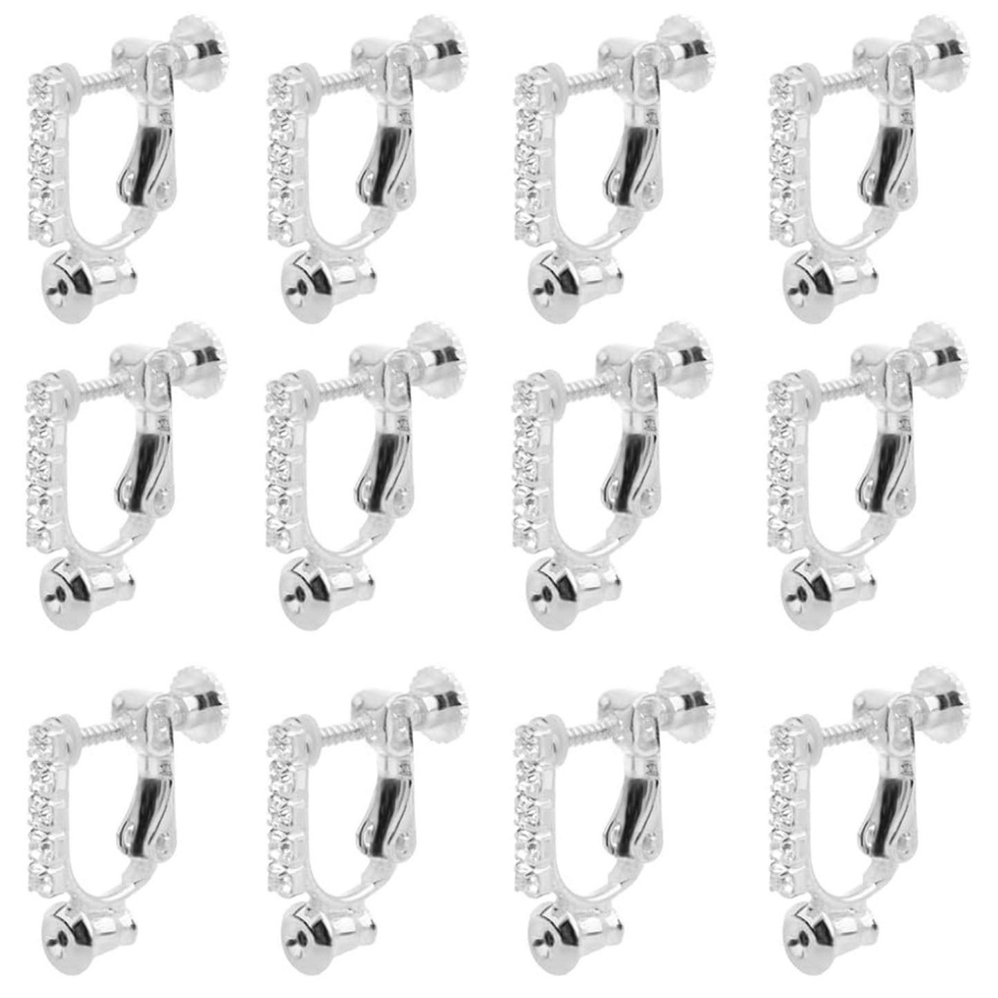 12pcs 2 Colors Clip-on Earring Converters Brass Screw Earclips Components with 5 Rhinestone and 12pcs Silicone Anti-pain Ear Pads for Non-Pierced Ears DIY Jewelry Making Findings