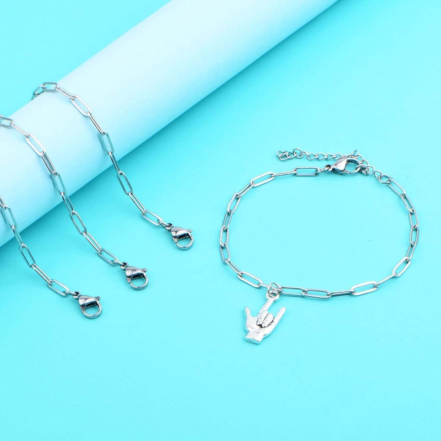 6pcs Adjustable Paperclip Link Chain Bracelets Stainless Steel Paper Clips Necklace Bracelet with Lobster Clasps for Women Jewelry Birthday Christmas Party Gifts