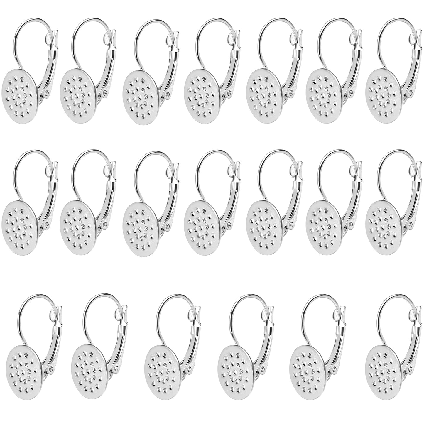 Lever Back Earring Components, 20pcs Brass Leverback Ear Wires Hook Clip Earring Findings with 12mm Round Mesh Pad for Earring Designs Jewelry Making