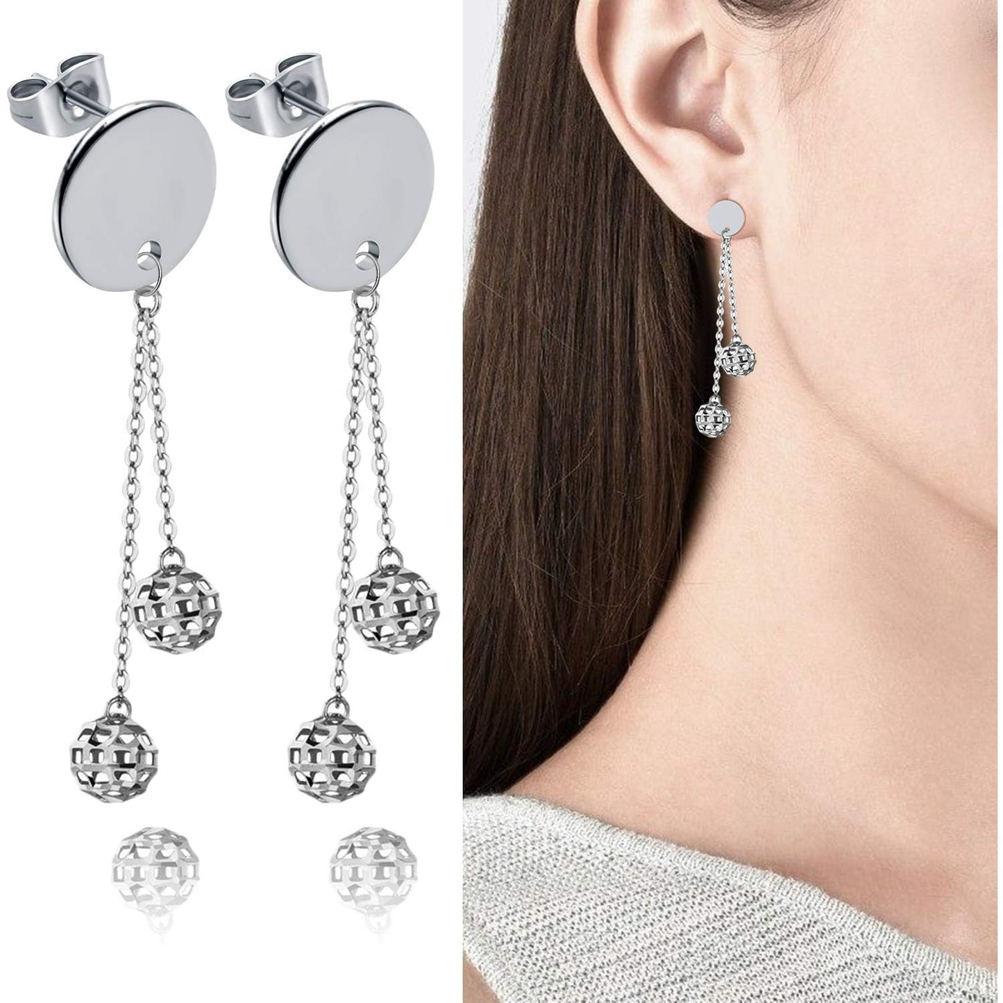 12mm Stud Earring Findings, 20pcs Stainless Steel Round Earring Studs Blank Earring Post with Loop and 20pcs Butterfly Earring Backs for Earring Making