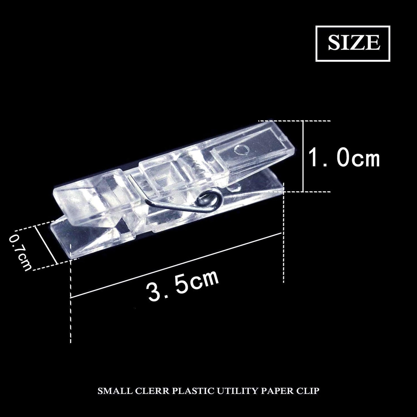 50pcs Small Clear Plastic Utility Paper Clip, Clothespins Clip, Clothes Line Clips,Photo Clips 3.5x0.7x1cm