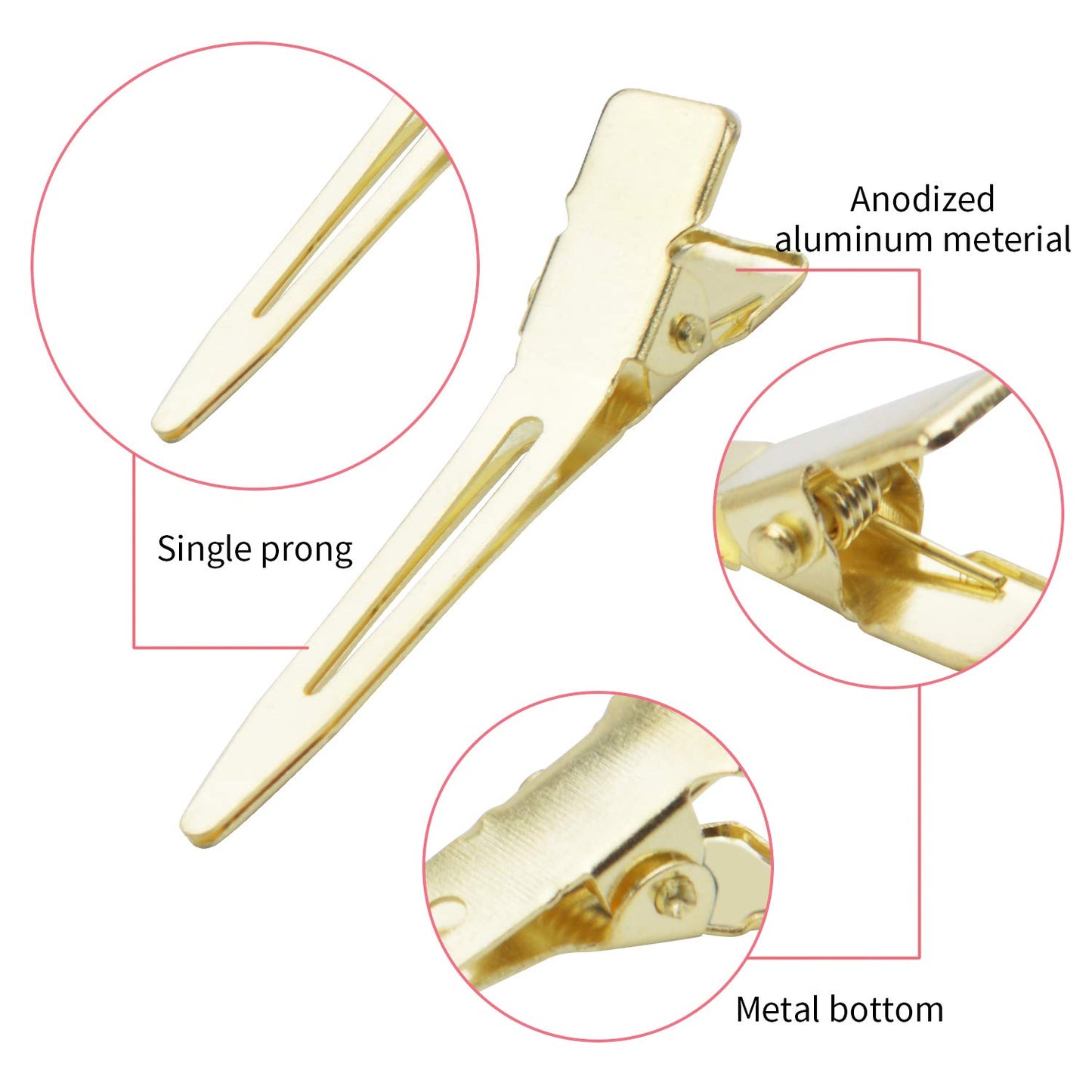 Hair Clips, 100pcs 4.5cm Single Prong Clips Gold Curl Pins Duckbill Section Clips for Hair Extensions Styling Crafting