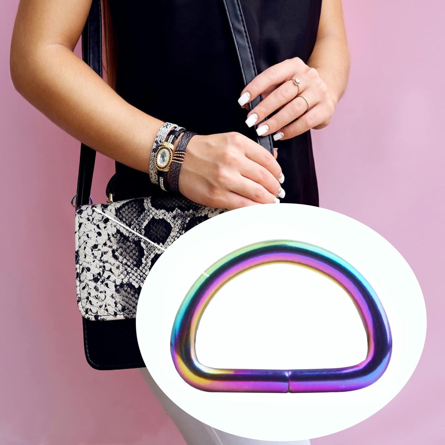 20pcs 1/2inch Metal Semi-Circular D Rings Multipurpose Half Round D-shaped Rings Buckle Clips DIY Accessories for Bags Purse Backpack Belt Clothing Sewing, Rainbow Color