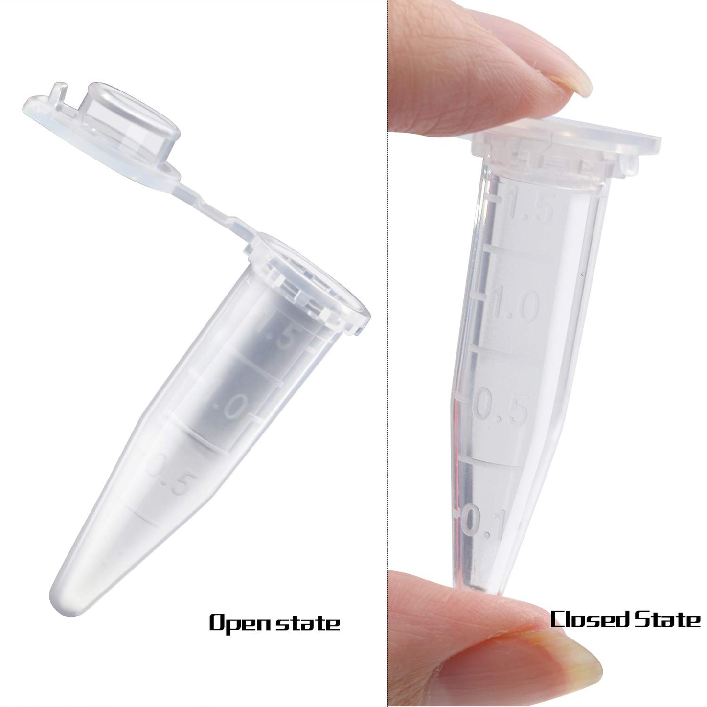 BronaGrand 100pcs 1.5ML Polypropylene Graduated Microcentrifuge Tubes with Attached Lid Clear