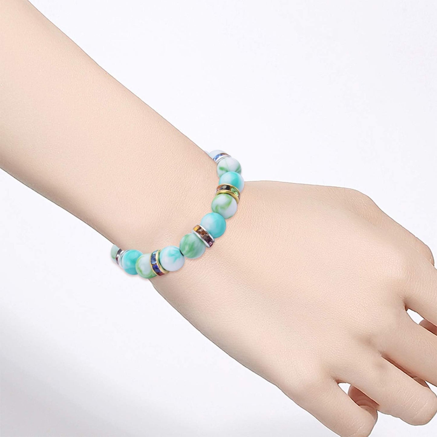 200pcs 8mm Multicolor Rhinestone Spacer Beads Mixed Crystal Rondelle Beads for Bracelets Necklaces Jewelry Making,Gold & Silver