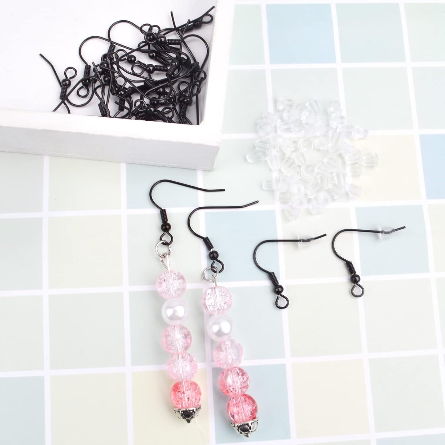 50pcs Stainless Steel Earring Hooks Hypoallergenic French Ear Wires Fish Hooks with Loop and 50pcs Plastic Bullet Earring Backs for DIY Earring Jewelry Making