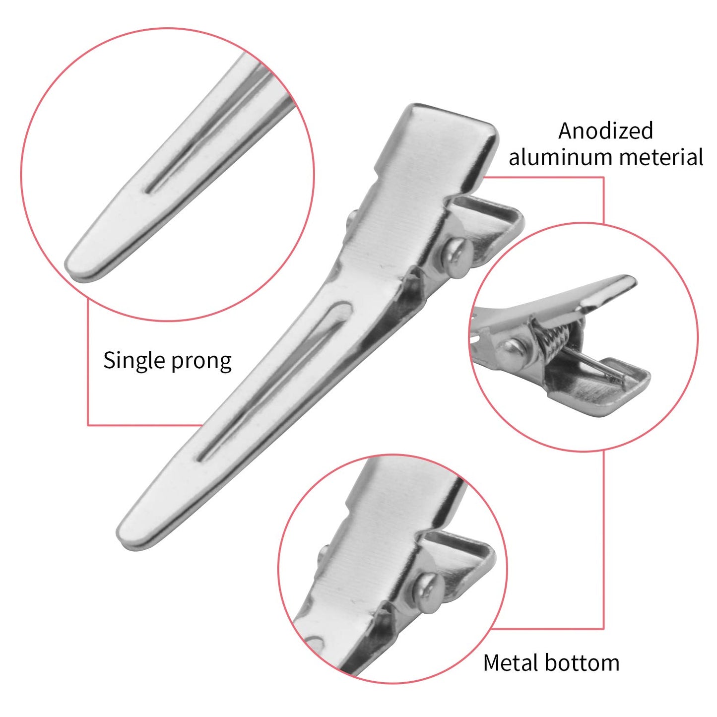 100pcs 3.5cm Silver Single Prong Clips Duckbill Clips Setting Section Hair Pins for Hair Extensions Styling Crafting