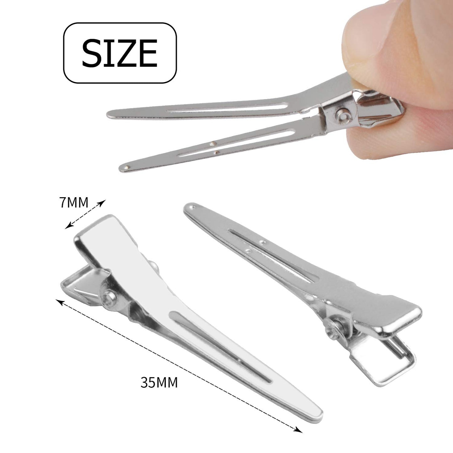 100pcs 3.5cm Silver Single Prong Clips Duckbill Clips Setting Section Hair Pins for Hair Extensions Styling Crafting