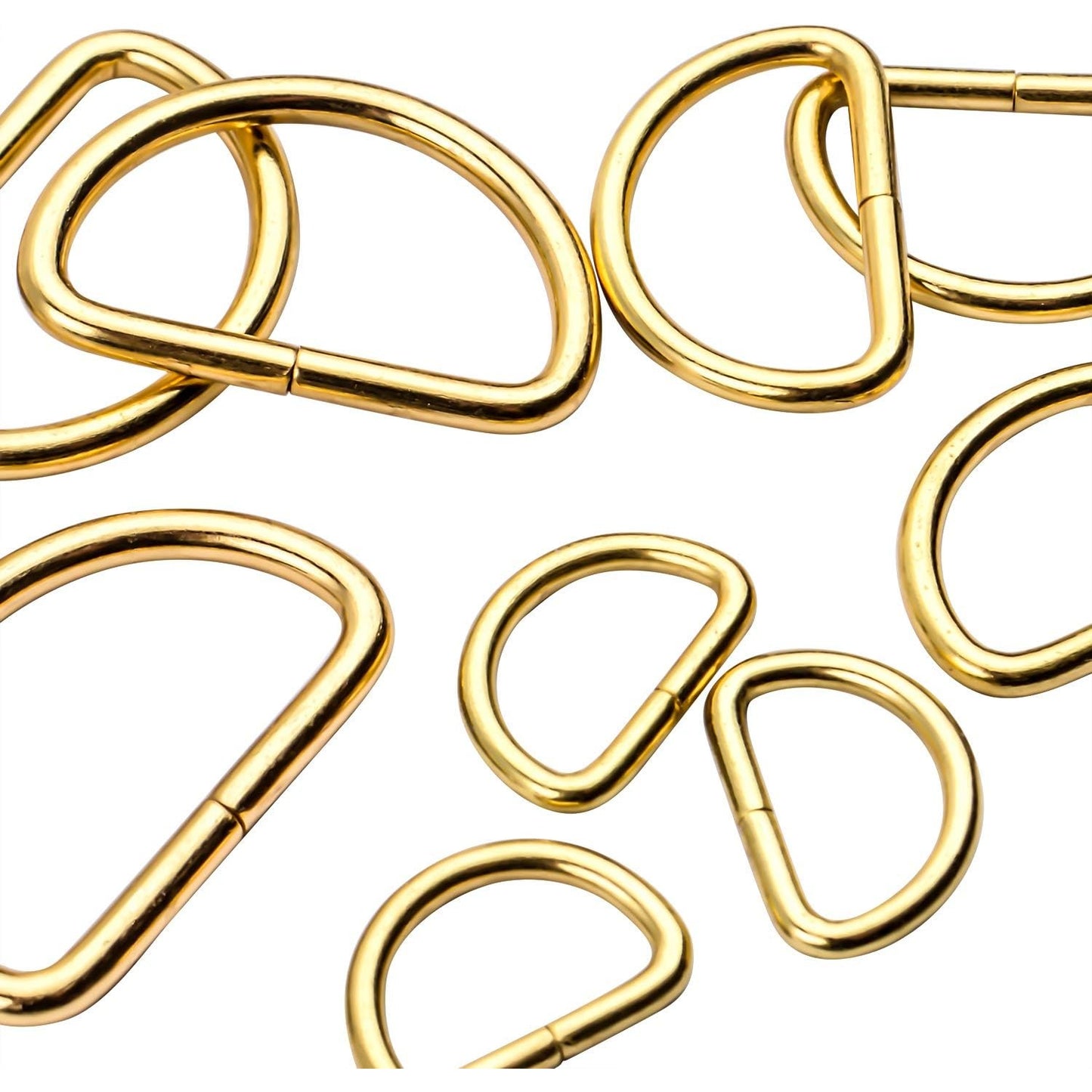 100pcs Multi-Purpose Metal D Rings Semi-Circular D Rings Hardware DIY Accessories for Bags Pet Collars Chain Bags,Gold,1/2inch,3/4inch and 1 inch