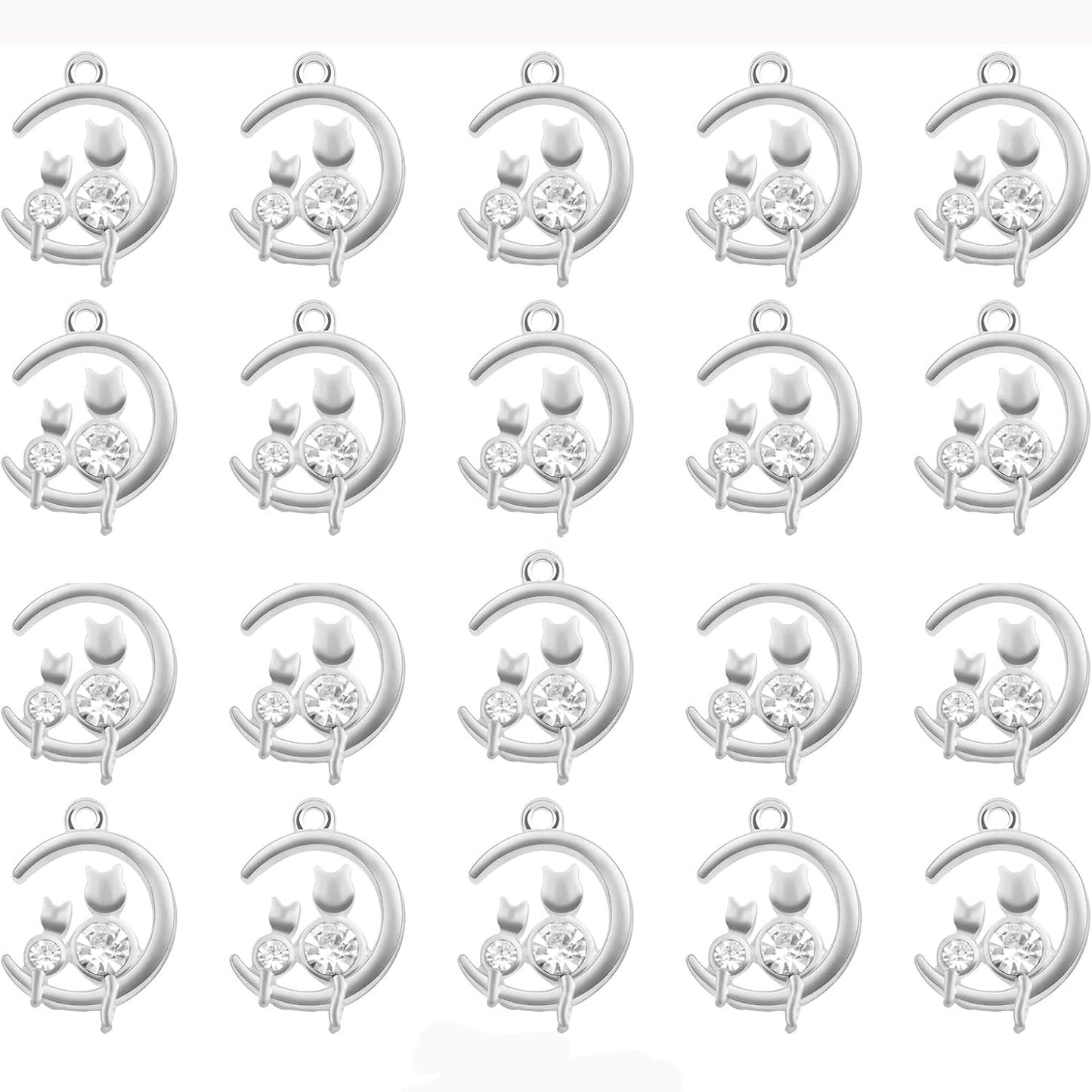 20 Pieces Cute Cat on the Moon Charms with Rhinestone Alloy Celestial Moon Kitty Dangle Pendants Craft Supplies for DIY Necklace Bracelet Earrings Jewelry Making, 2 Colors