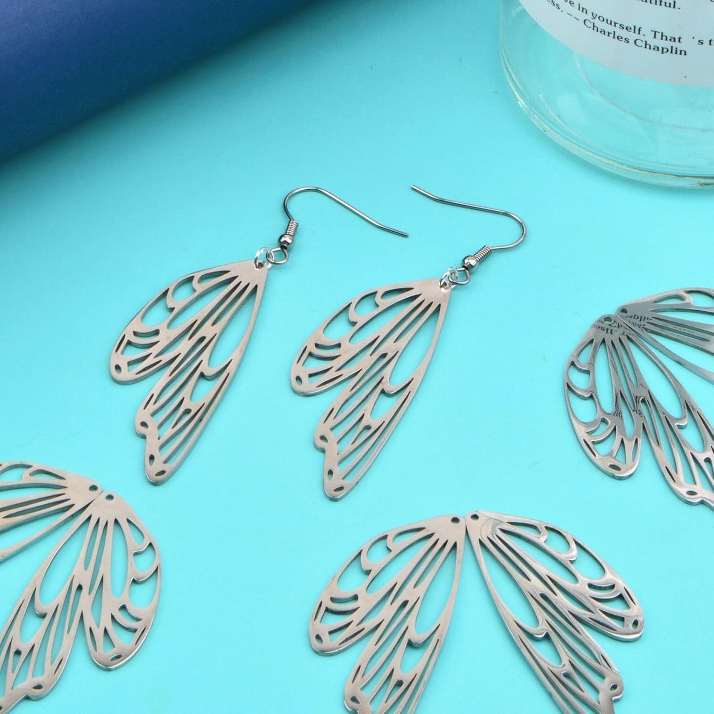 8pcs Stainless Steel Large Butterfly Wing Charms Vintage Hollow Flying Dragonfly Butterfly Wings Pendants Hanging Ornaments for DIY Bracelet Necklace Jewelry Making Supplies