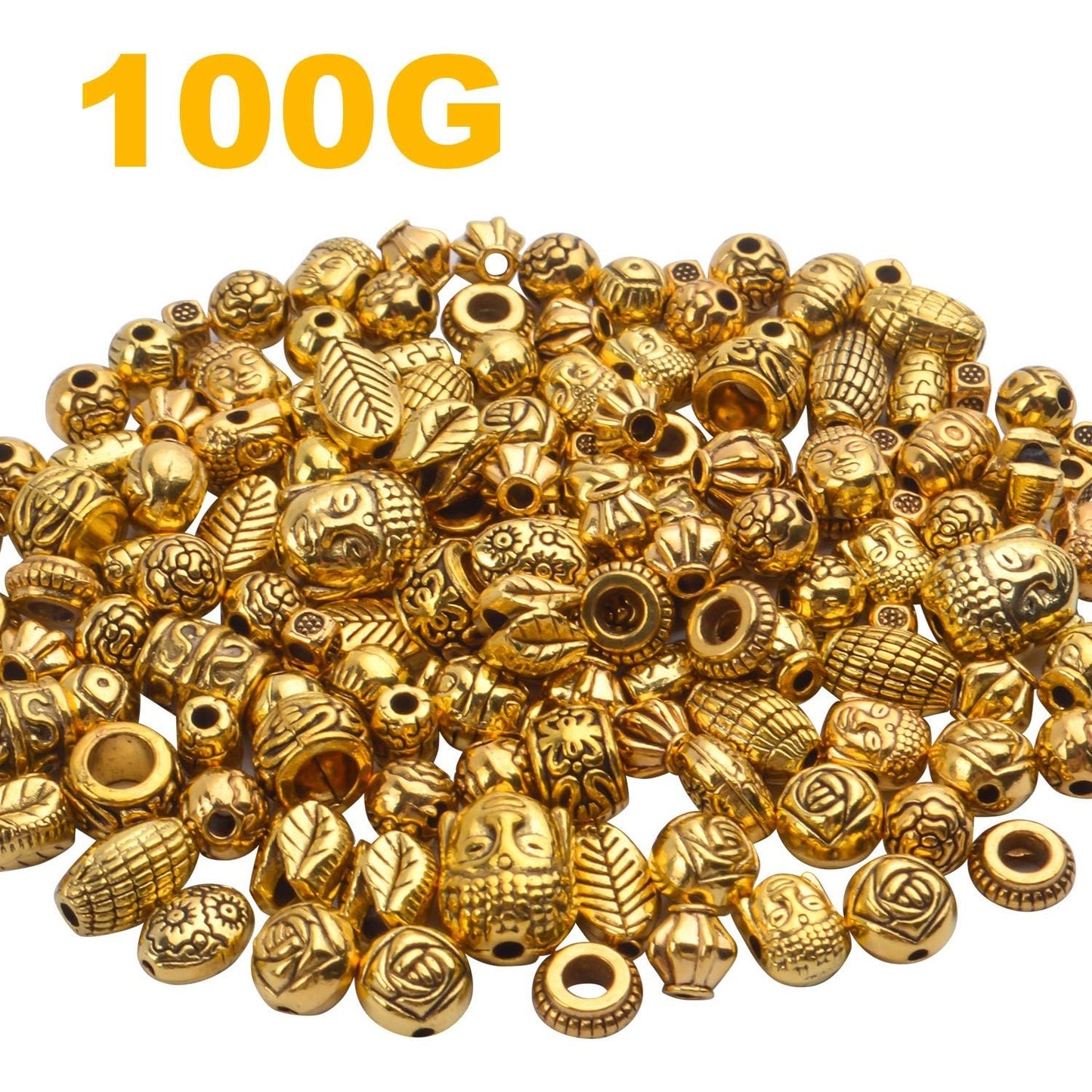100g (About 130-180pcs) Antique Gold Small Beads Jewelry Bead Charm Spacers for Jewelry Making Bracelets Necklace